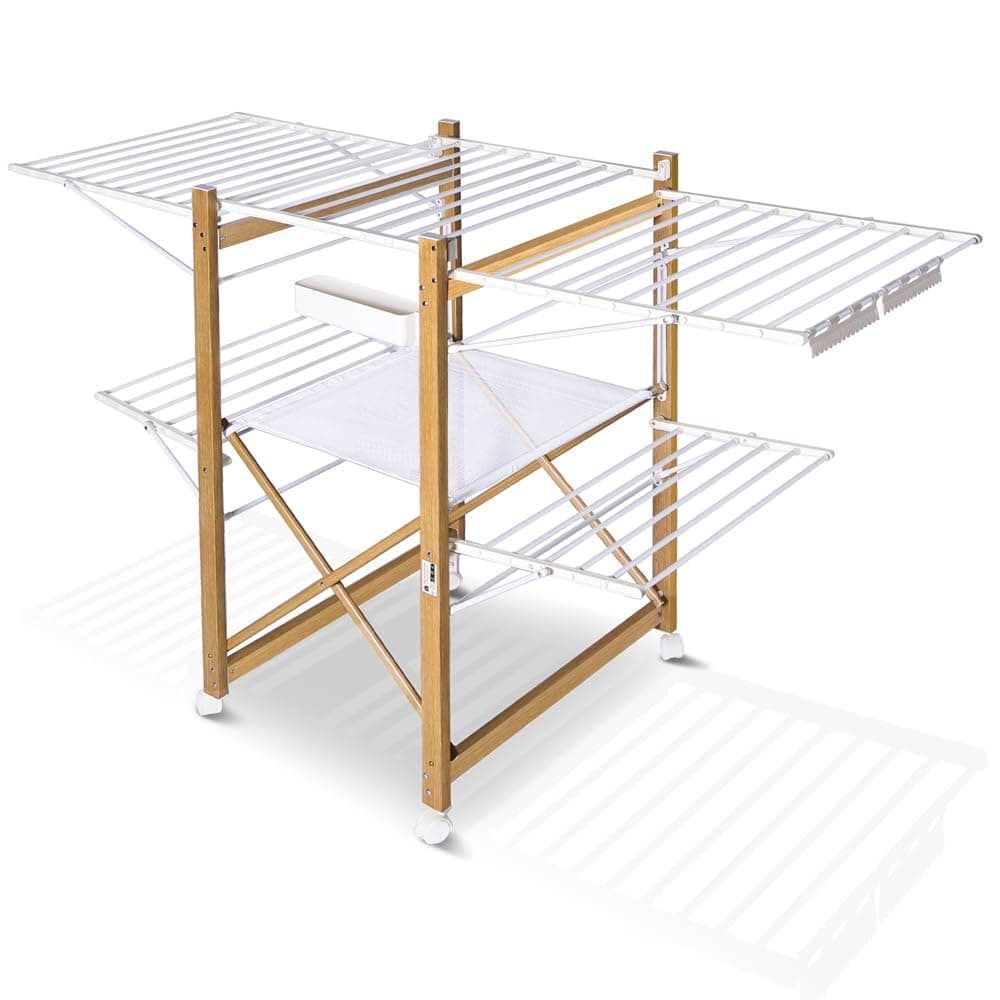 VOUNOT Wäscheständer ausziehbar, Standtrockner aus Rostfreier Stahl, Flügelwäschetrockner Wäschetrockner mit Rollen & Trockenlänge 30m, platzsparend, klappbar 180x105x61cm, Weiß Flügeläschetrockner Weiß Angebot bei HelloDeals