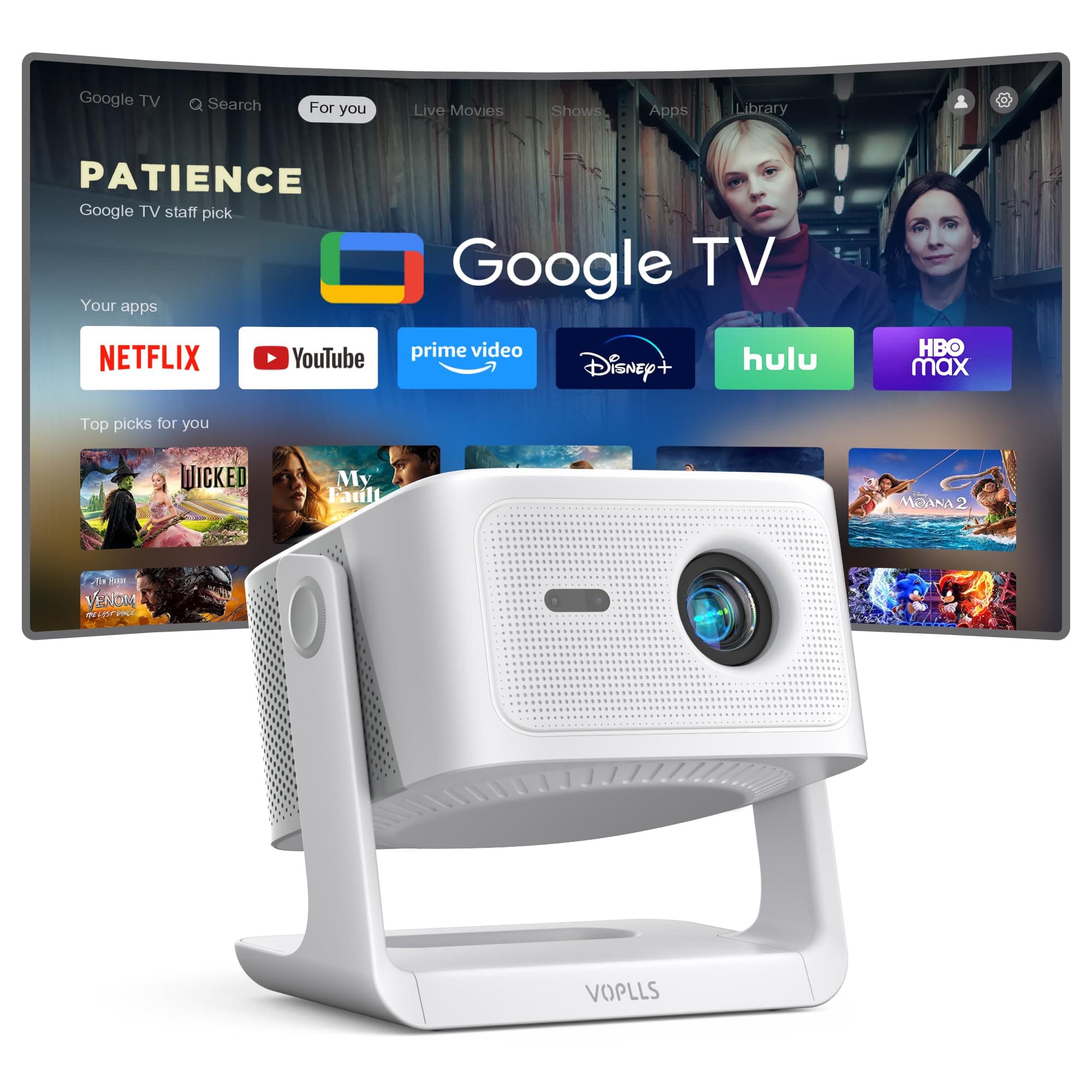 【Google TV/Netflix Offiziell】 Smart Beamer 4K Heimkino, VOPLLS 1200ANSI Projektor mit Autofokus & Trapezkorrektur, Dolby Audio/HDR10+ Outdoor Projector mit WiFi6 Bluetooth für Handy Verbessert-1200ANSI/Smart Beamer/Google TV/Netflix Offiziell Angebot bei HelloDeals