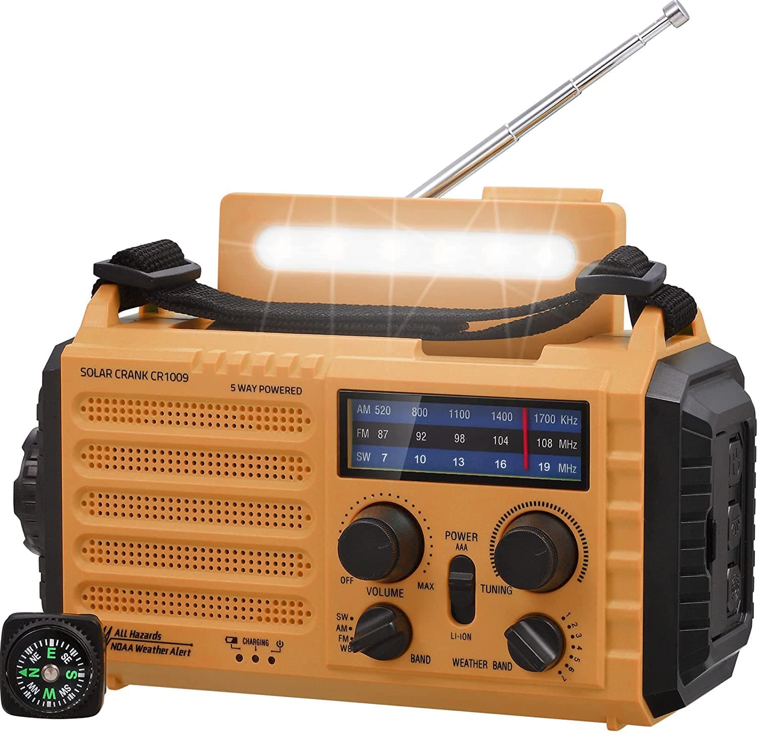 Tragbare Solar Radio, Notfall Radio mit Kurbel, Dynamo Wetter AM/FM/SW Radio, 5000mAh Wiederaufladbare Powerbank, Typ C Anschluss, LED Taschenlampe&Leseleuchte, SOS Alarm, Kompass für Camping Outdoor Dunkelgelb Angebot bei HelloDeals