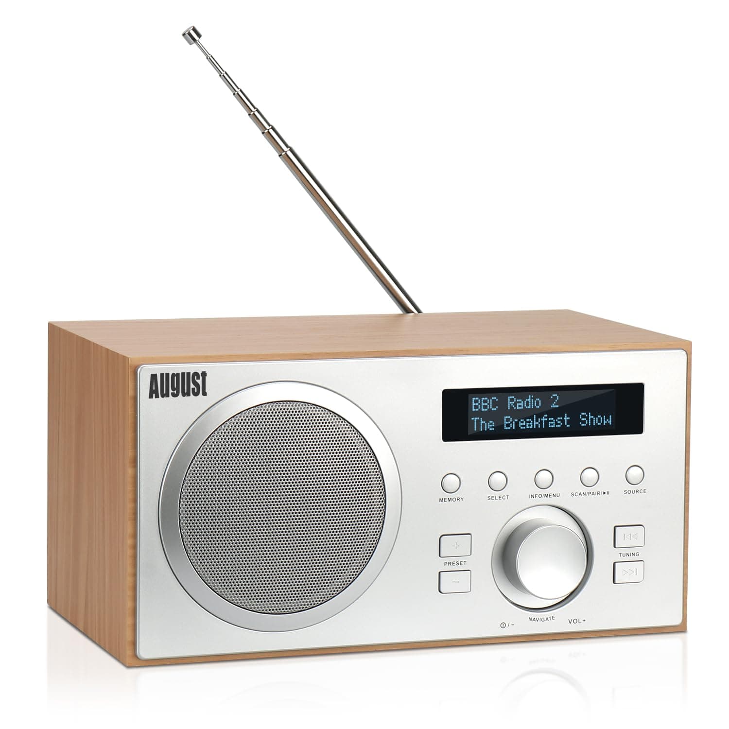 August MB420 DAB+/FM Radio mit Bluetooth digitales Küchenradio mit Holzgehäuse mit RDS-Funktion 60 Presets Hifi Lautsprecher 5W - Radiowecker mit Sleeptimer Alarm Snooze - USB/Aux-In/Aux-Out Hellbraun Angebot bei HelloDeals