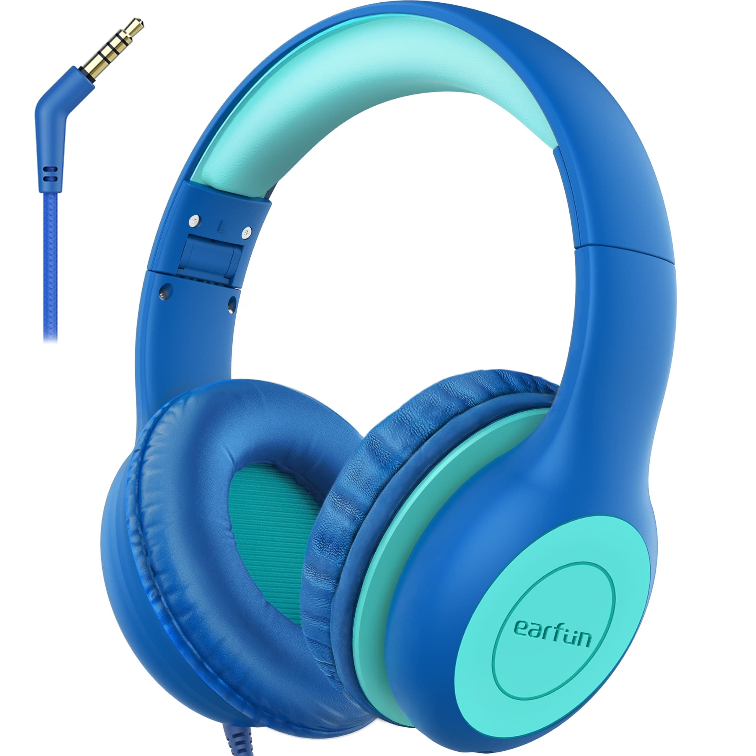 EarFun Kinder Kopfhörer, Kopfhörer Kinder mit Kabel, 85dB Lautstärkenbegrenzer, Audio-Sharing, Faltbare, Einstellbar, Stereo Sound, Over Ear Kinderkopfhörer für Schule / Tablet / PC, Blau 85dBA Blau und Grün Ohne Mikro Angebot bei HelloDeals
