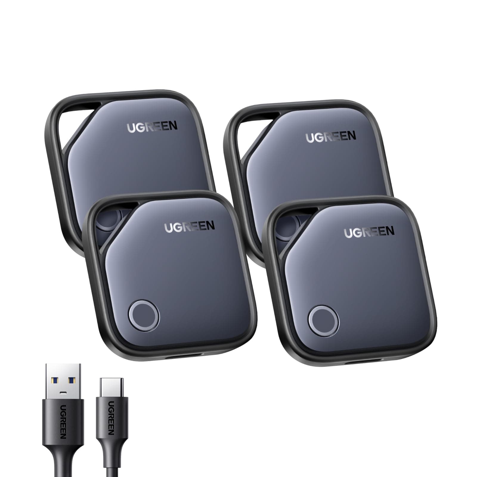UGREEN Finetrack 4er Pack unterstützt USB C Aufladen, Bluetooth Tracker kompatibel mit Apple Find My (nur iOS), Smarttag bis zu 12 Monate Akkulaufzeit, Finder für Schlüssel, Koffer, Pass Angebot bei HelloDeals