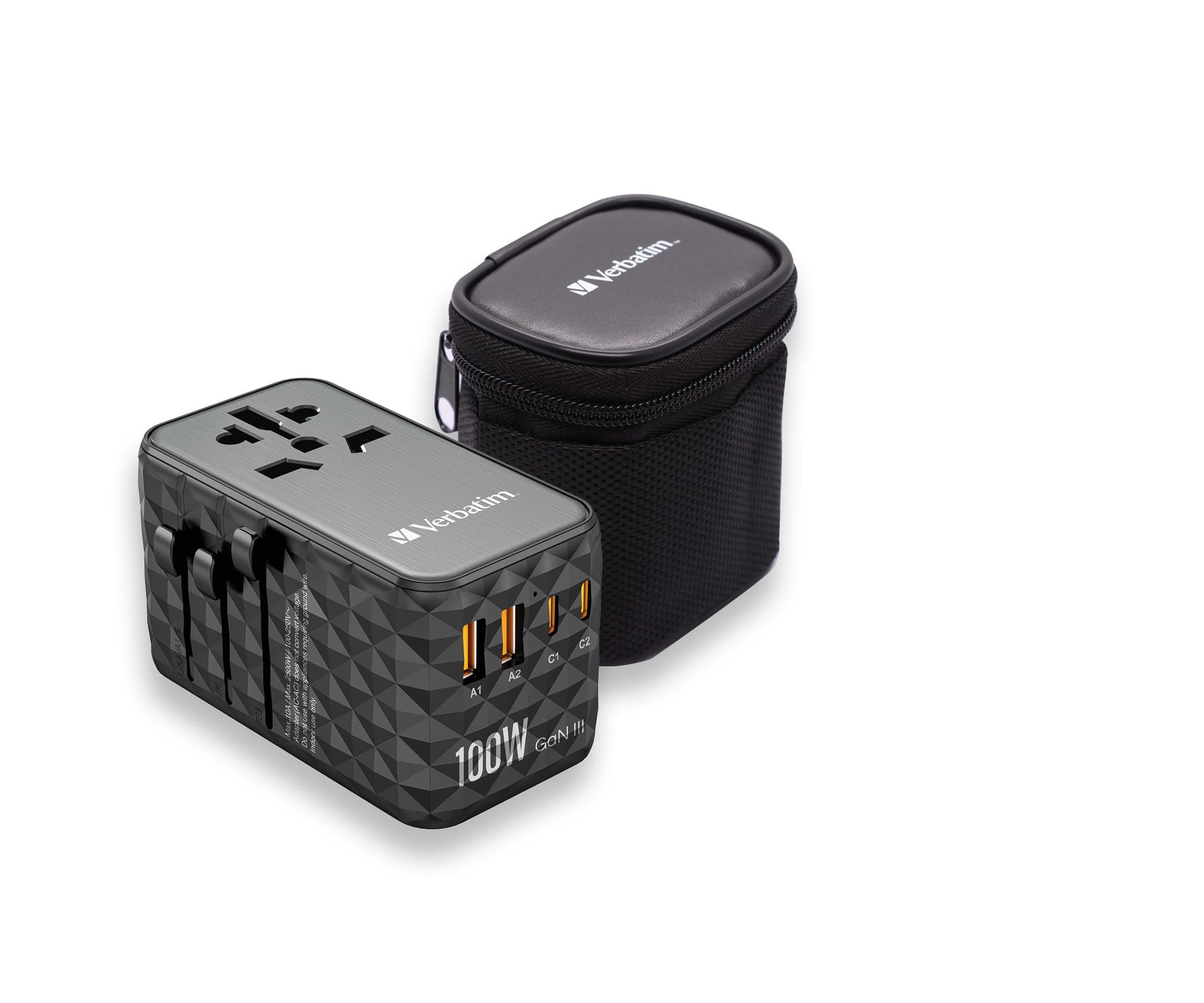 Verbatim GaN Universal Reiseadapter UTA‑06 100 W, Steckdosenadapter mit 2 USB‑A und 2 USB-C Anschlüssen, Schnellladegerät für Laptop, Handy, Kamera und Co, Reisestecker weltweit einsetzbar, 100-250 V 100W Schwarz Angebot bei HelloDeals