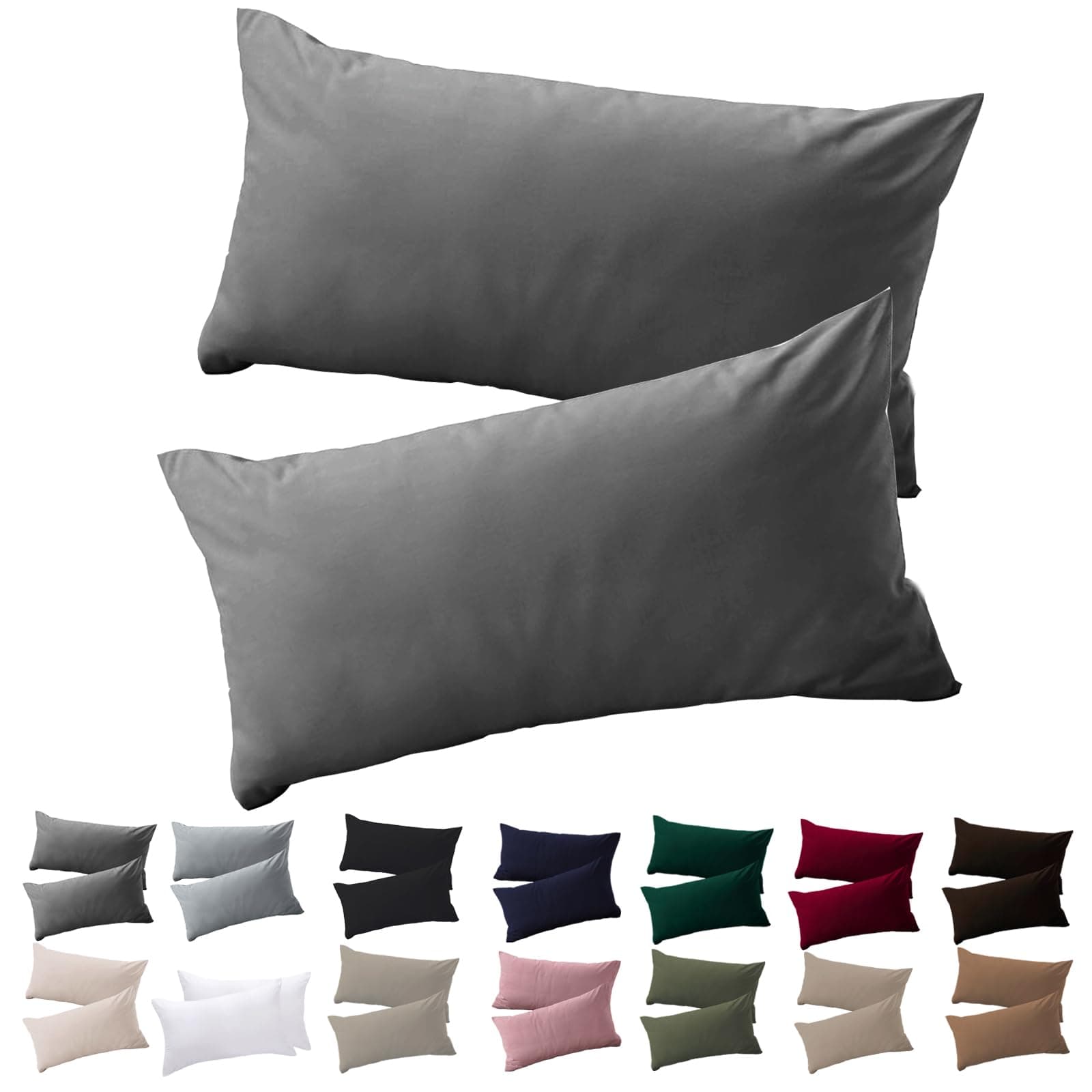 Kissenbezug 40 x 80 2er Set - Kopfkissenbezug 40x80 Anthrazit 100% Mikrofaser bügelfrei & knitterfrei mit Reißverschluss 40 x 80 cm, 2 Stück Anthrazit Angebot bei HelloDeals