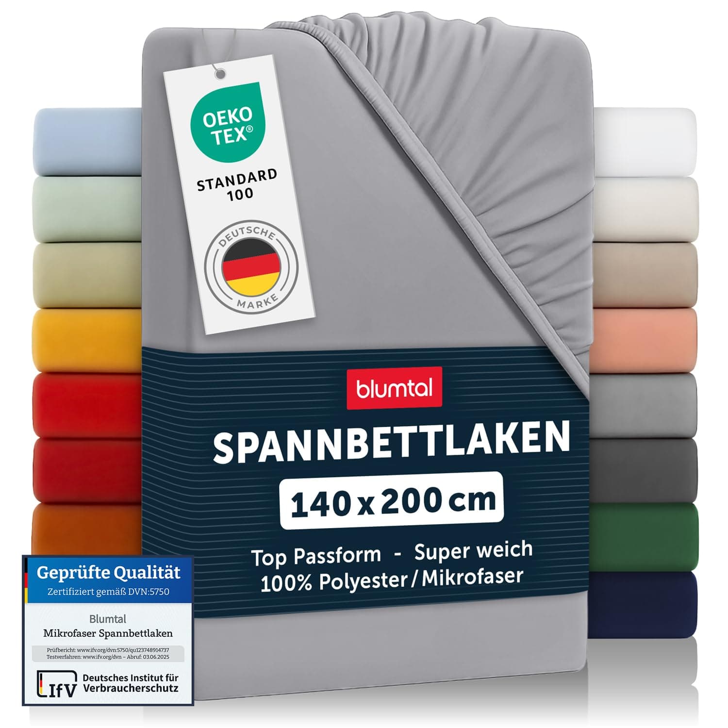 Blumtal® Spannbettlaken 140x200 cm - Bettlaken aus Microfaser - Oekotex zertifiziertes Spannbetttuch Leintuch - Bettspanntuch - Grau 140 x 200 x 30cm Grau 1 Angebot bei HelloDeals