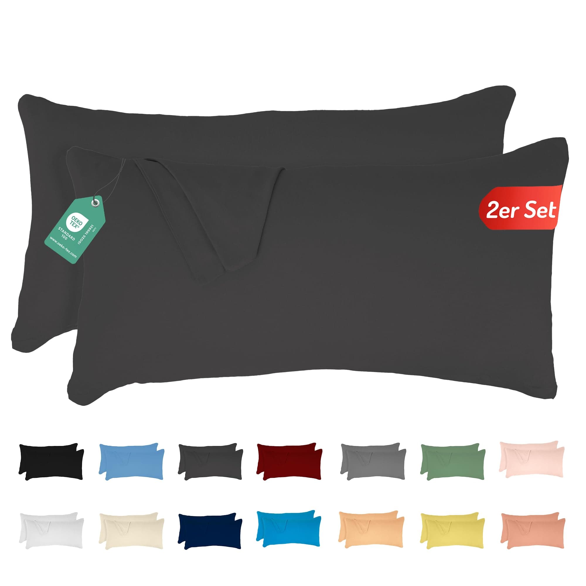 Livessa 2er Set Kissenbezug 40 x 80 cm - Kopfkissenbezug aus%100 Baumwolle Kissenhülle Bügelfrei & Knitterfrei mit Reißverschluss, 40x80cm Pillow Cover, atmungsaktiv, Oeko-Tex Zertifiziert 40x80 cm Anthrazit Angebot bei HelloDeals