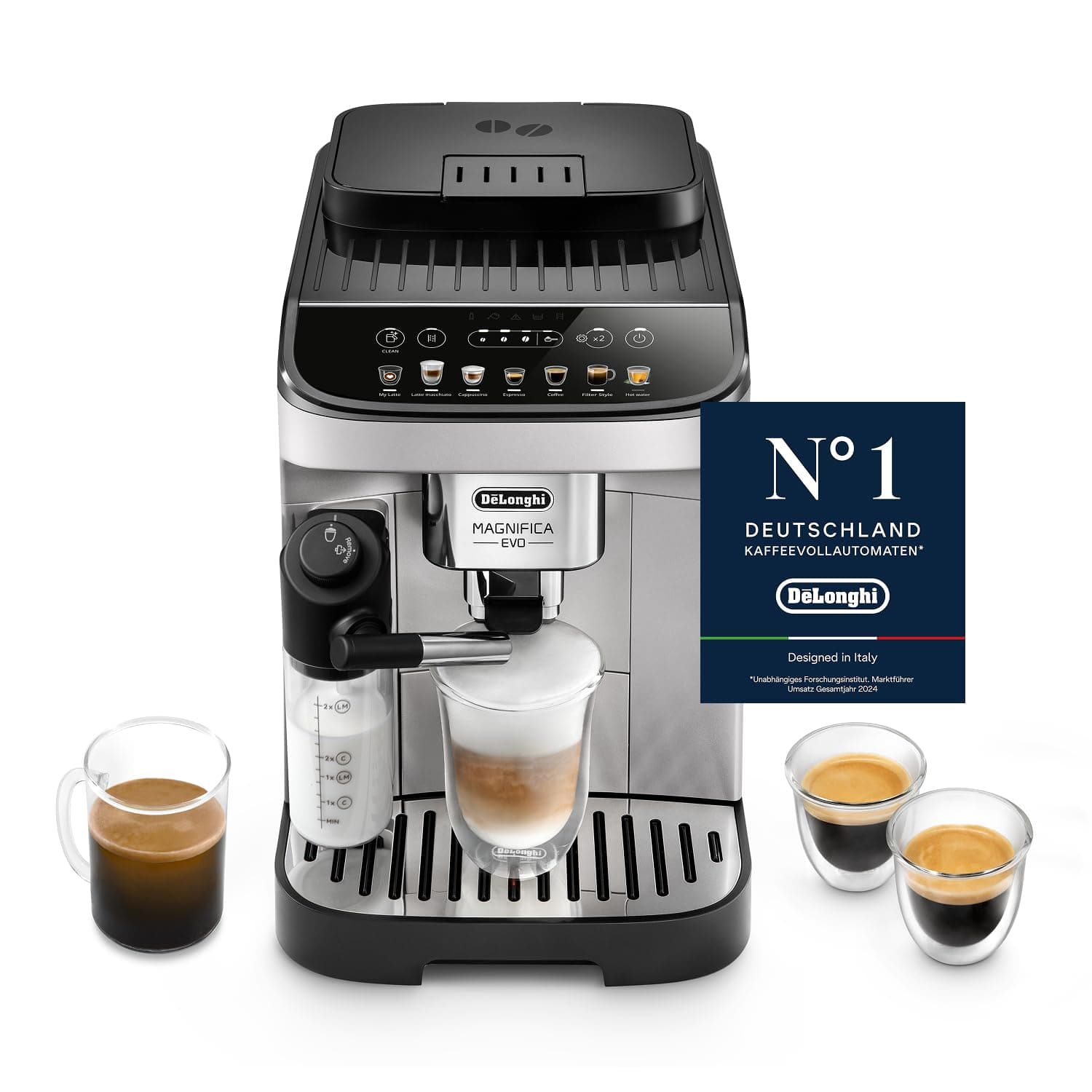 De’Longhi Magnifica Evo - Perfetto Kaffeevollautomat mit LatteCrema-Milchaufschäumer, 7 One-Touch-Getränke, Cappuccino- und Filter Style Kaffeemaschine, Soft-Touch-Bedienung, Schwarz (ECAM292.81.B) Automatisches Milchschaum Silber Angebot bei HelloDeals