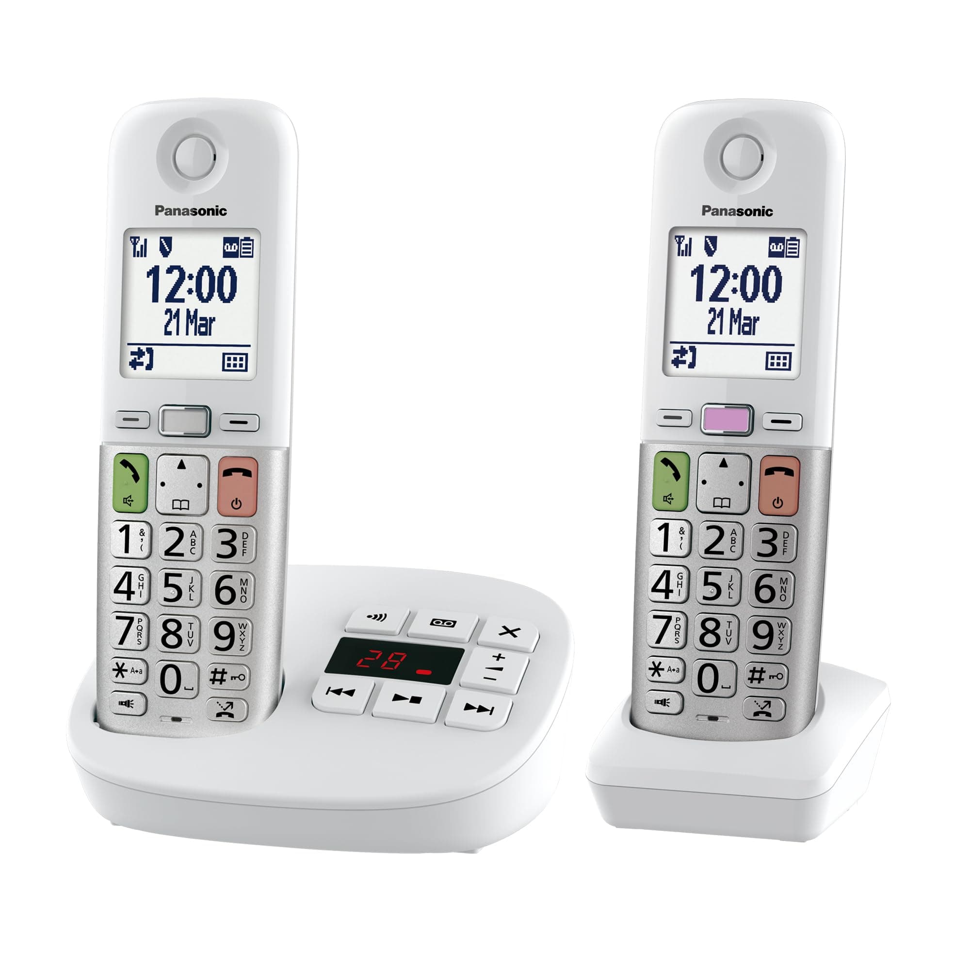 Panasonic KX-TGU432EXW digitales schnurloses Telefon mit Anrufbeantworter, Basisstation & 2 Mobilteile, LCD-Display, Favoriten-Taste, Taschenlampe, extra laut, hörgerätekompatibel, Weiss & Silber 2 Telefone mit Anrufbeantworter Angebot bei HelloDeals