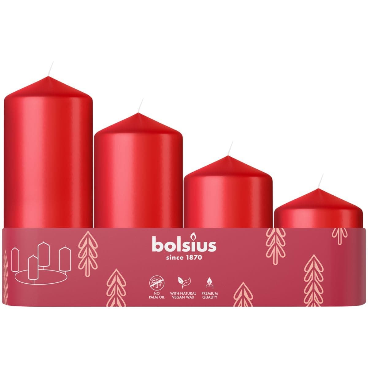 Bolsius Glatte Stumpenkerzen - 4er Set - Advent - Rot - Verschiedene Größen 12-10-8-6 cm - Ø48mm - Dekorative kerzen - Lange Brenndauer - Unparfümiert - Mit Natürlichem Pflanzenwachs - Ohne Palmöl Rot Verschiedene Größen Angebot bei HelloDeals