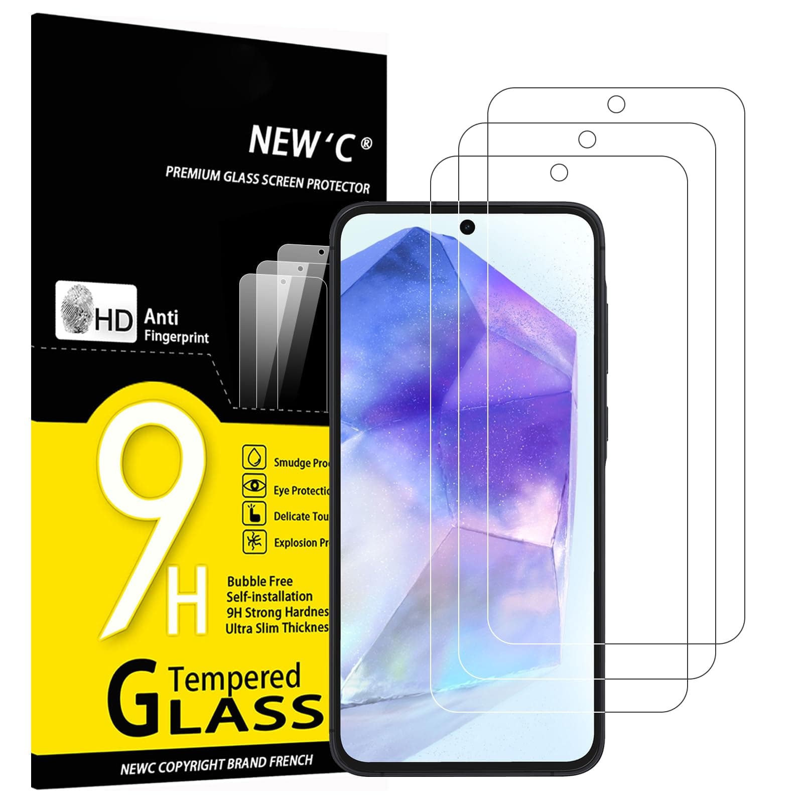 NEW'C 3 Stück für Samsung Galaxy A55 5G für Panzerglas, Frei von Kratzern, 9H Härte, HD Displayschutzfolie, 0.33mm Ultra-klar, Ultrabeständig A55 5G 6,5 Zoll Transparent Angebot bei HelloDeals