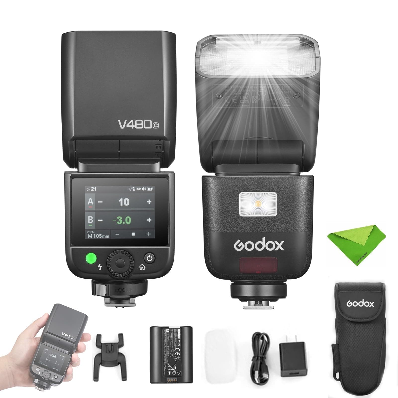 Godox V480 V480-C TTL-Blitz für Canon-Kameras, GN50 1/8000 HSS, 650-Vollleistung, 1,7 s Wiederaufladezeit, integriertes Einstelllicht, Lithium-Ionen-Akku, Touchscreen-Blitzgerät (V480C) Angebot bei HelloDeals