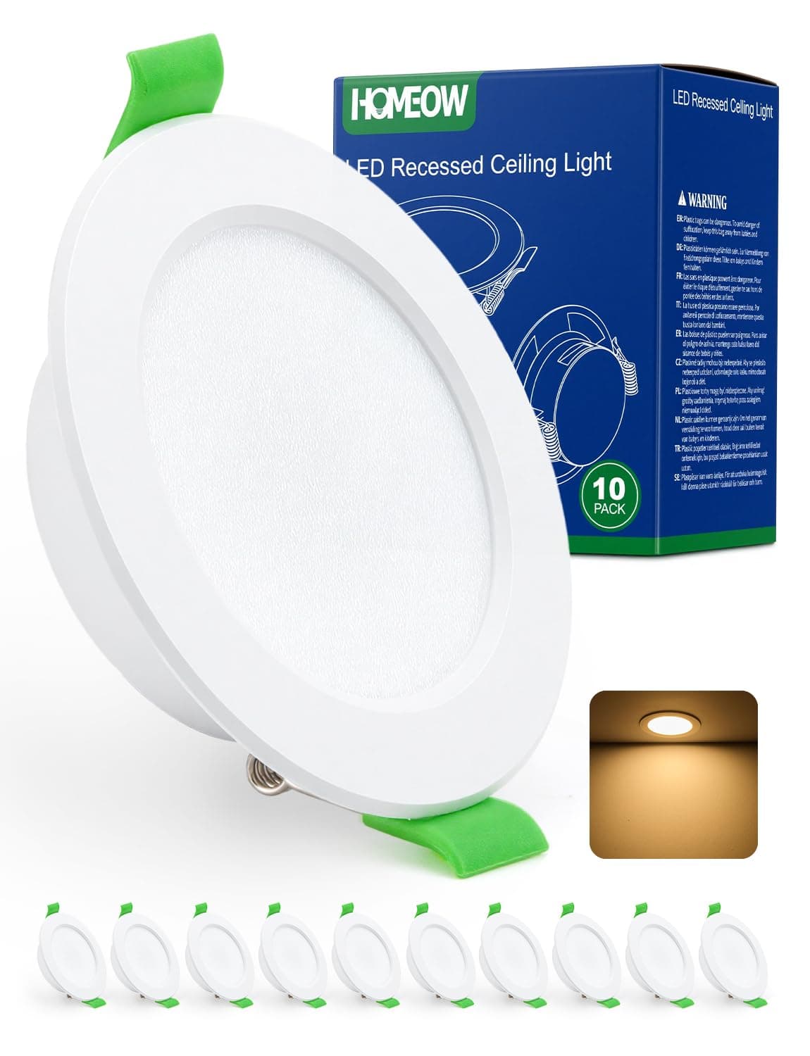 Einbaustrahler LED 230V Flach 68mm, Deckenspots 5W 400 Lumen, Einbauleuchten Decke LED Warmweiß 2700K, IP44 Spots für Badezimmer Küche, 10er Set Warmweiß 5W, 68-80mm Lochmaß Angebot bei HelloDeals