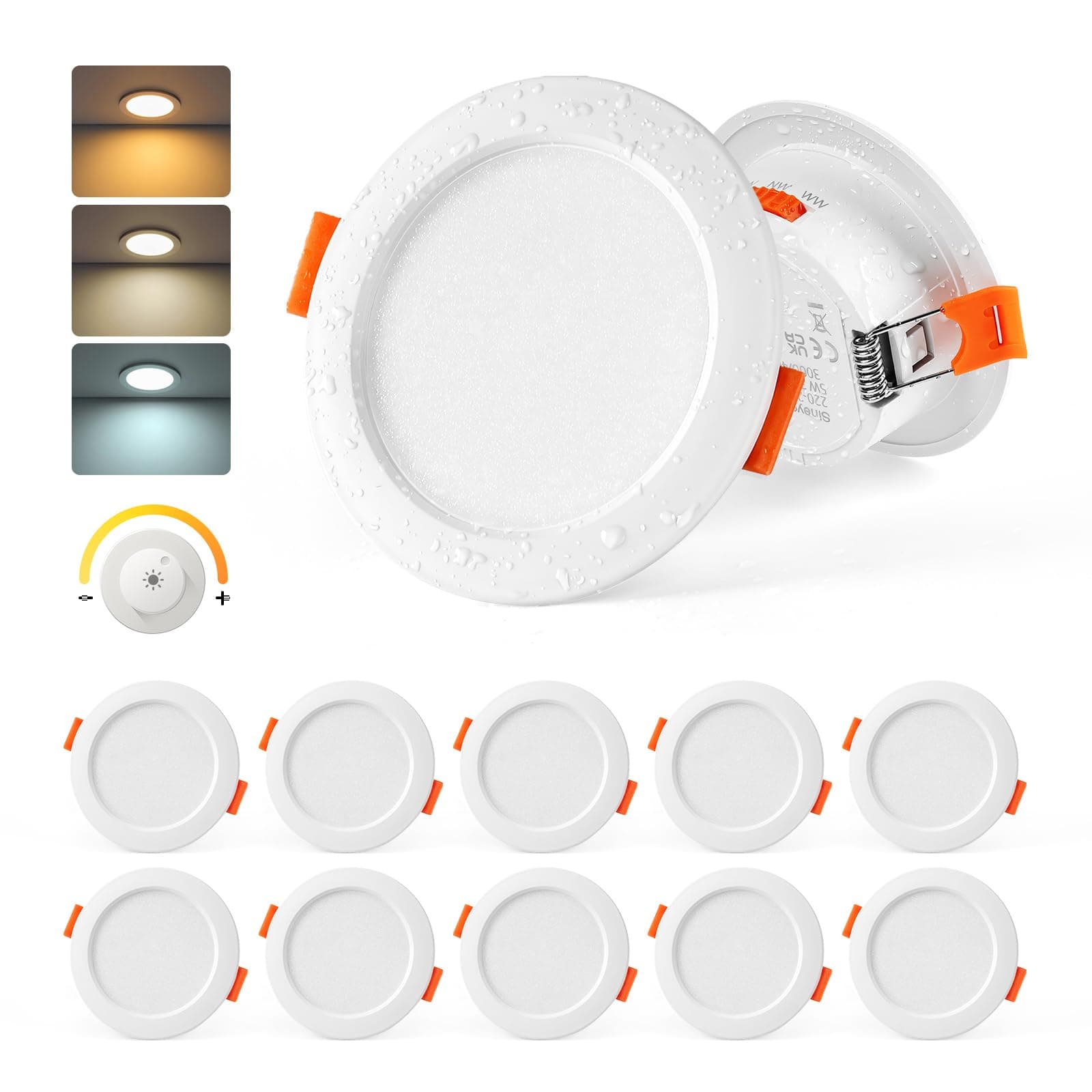LED Einbaustrahler 230V Dimmbar, 10er Set 5W LED Spots 68mm Warmweiß 3000K Neutralweiß 4000K Kaltweiß 6000K, Deckenspots Weiß, IP44 Spots Deckenleuchte Einbauleuchten für Badezimmer Küche Dimmbar 10er Set Angebot bei HelloDeals
