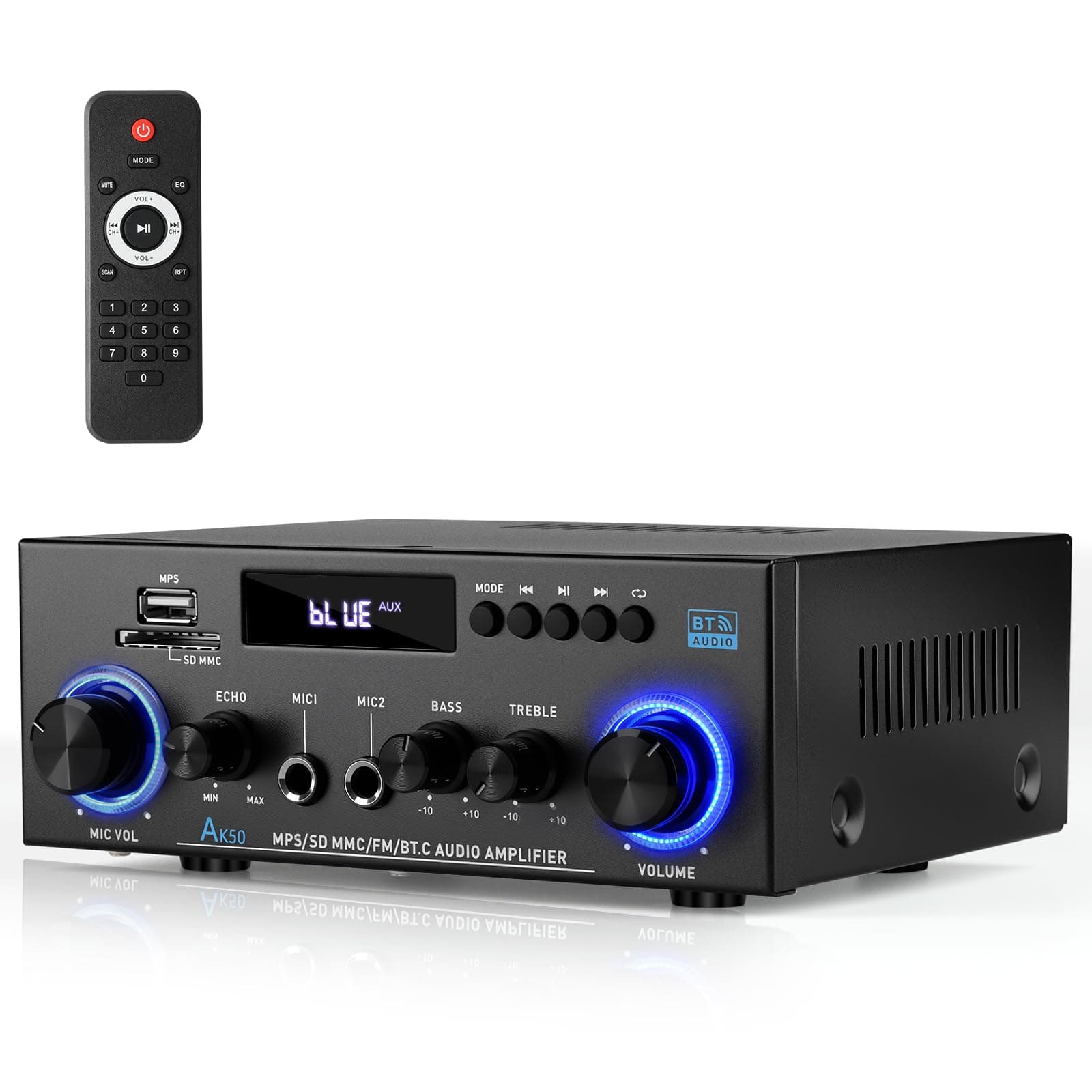 HiFi-Verstärker, Mini Bluetooth Stereo Audio Verstärker Receiver 12V/ 220V 800W 2 Kanäle Endverstärker Soundverstärker w/UKW-Radio, SD/USB-Karteneingang, für Zuhause oder Auto Angebot bei HelloDeals