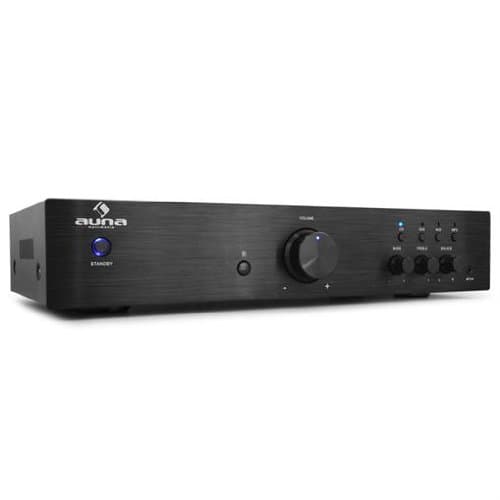 Auna Verstärker, HiFi Stereo Mini Verstärker, HiFi-Verstärker mit Bass & Treble Regler, 1 Kanal Audio-Verstärker, Stereo-Verstärker Lautsprecher mit Fernbedienung, AUX, AV Receiver für MP3 & CD Classic Schwarz Angebot bei HelloDeals