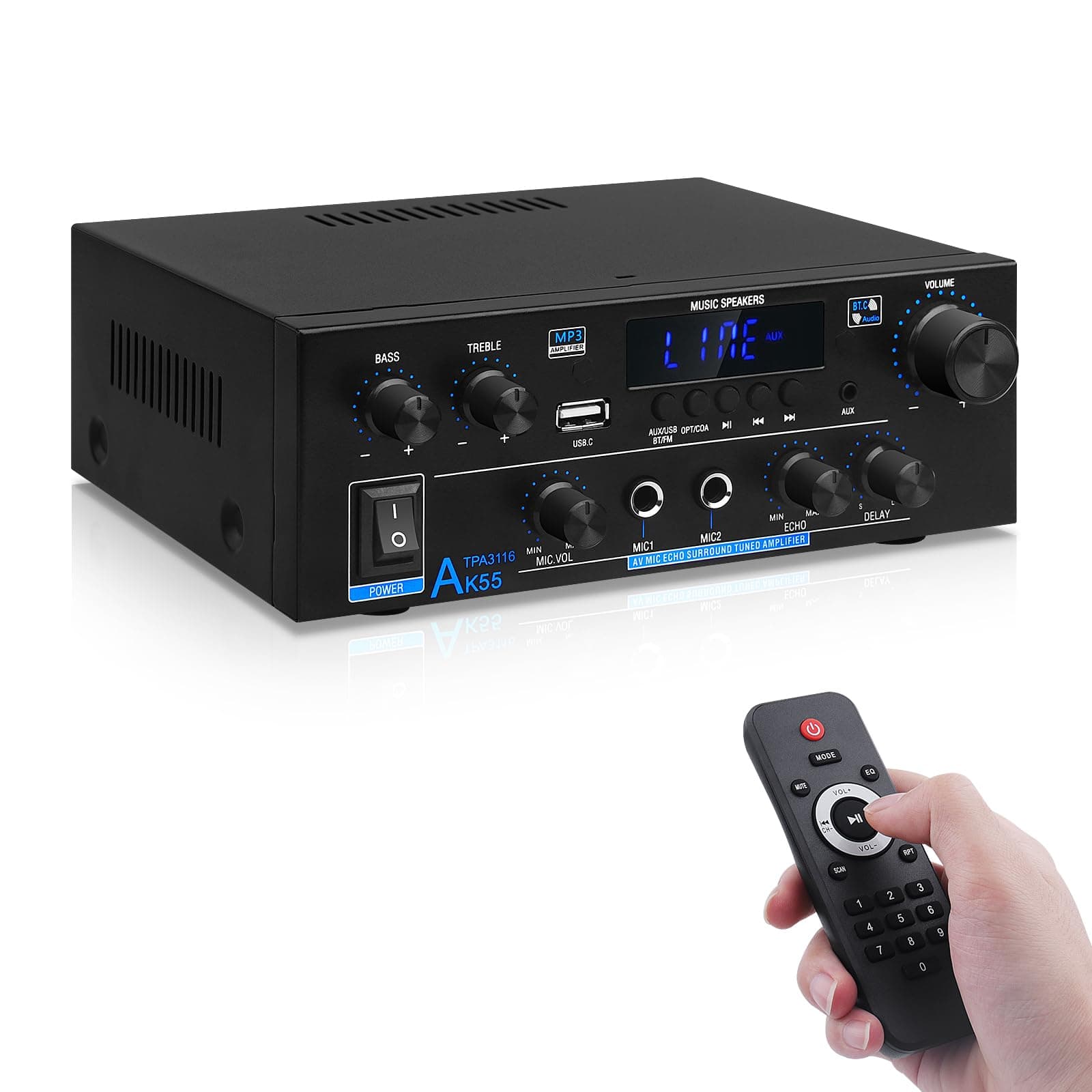 HiFi-Verstärker AK55 Bluetooth Stereo-Audioverstärker Receiver 2 Kanäle 70WX2 Max. 600W Digitale Endverstärker Soundverstärker 12V/ 220V für Zuhause oder Auto AK-55 Angebot bei HelloDeals