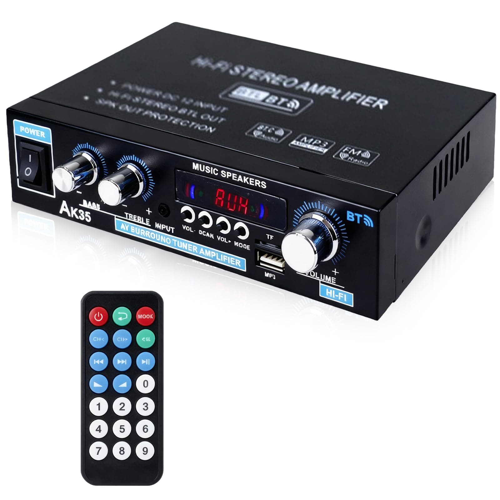 AK35 Hifi Verstärker Bluetooth 5.0 2.0 Kanäle 30W X 2 HiFi Stereo Amplifier Digital Endstufe Endverstärker Mini Radio Audio Verstärker Receiver mit FM-Radio, Fernbedienung, SD-Karte, USB, BT Angebot bei HelloDeals