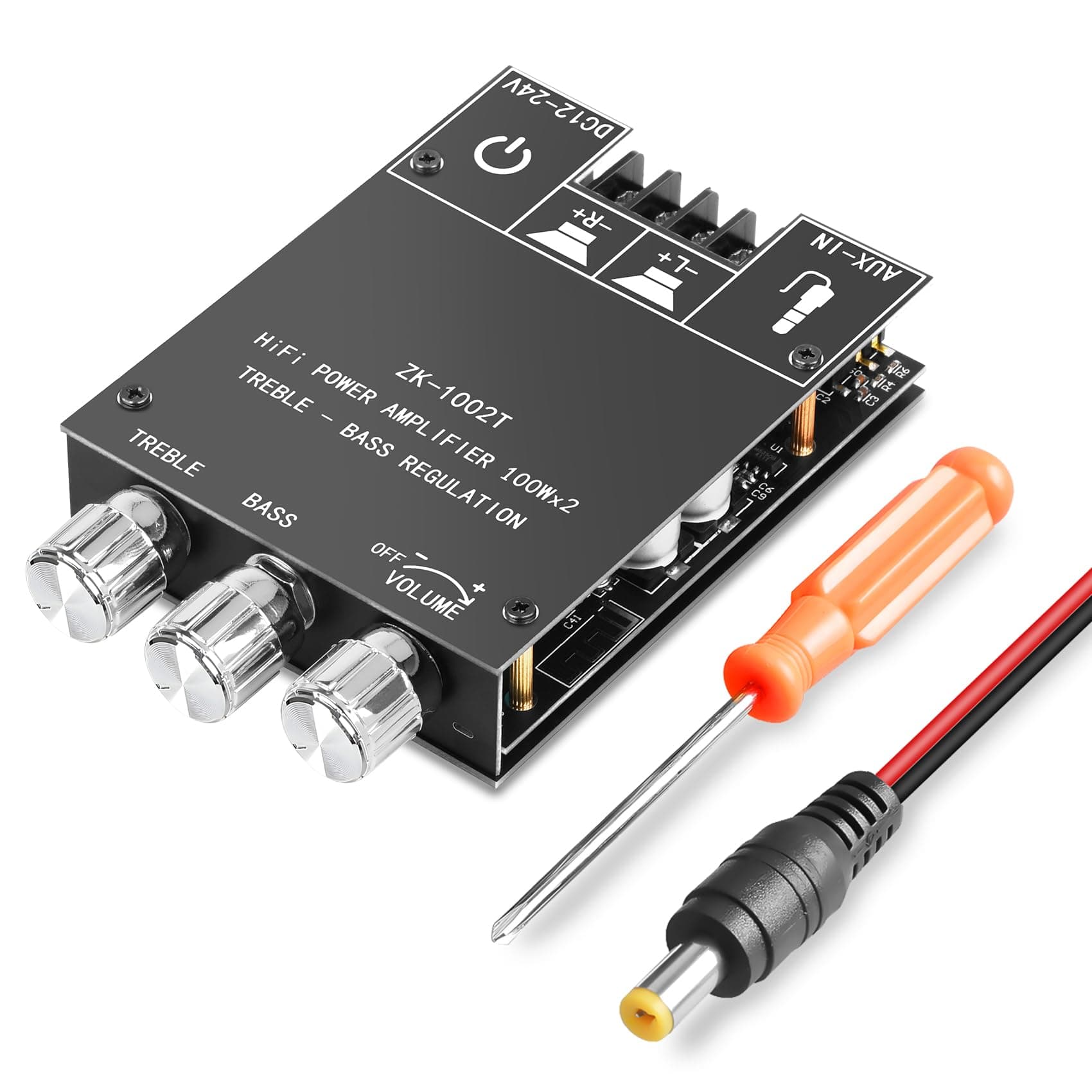 KKMOL 1002MT 2x100W Bluetooth 5.0 Stereo Verstärker Board 12-24V 2.0-Kanal Stereo Audio Empfänger Leistungsverstärker Modul mit AUX-Eingänge Bass Treble AMP Angebot bei HelloDeals