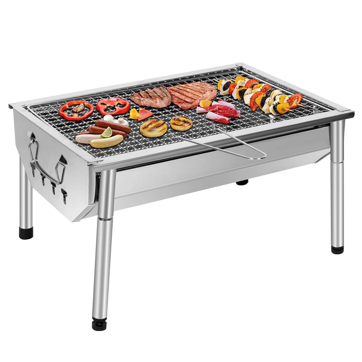 Picknickgrill Edelstahl Holzkohlegrill Kleiner Grill Portable Campinggrill Abnehmbare BBQ Grills für Outdoor Garten Party usw. (40 x 28 x 21.5 cm) Angebot bei HelloDeals
