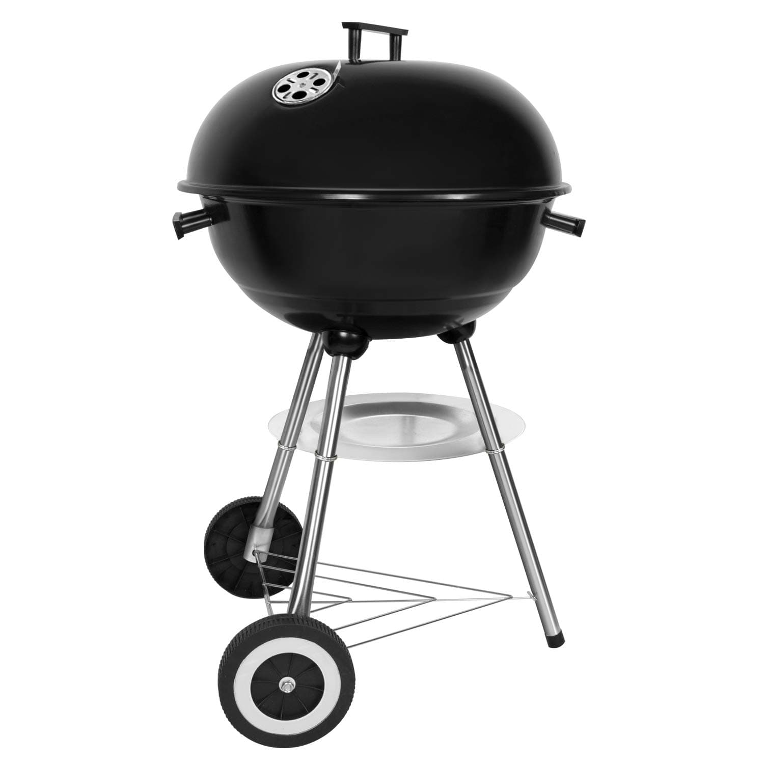 Holzkohlegrill, tragbar, rund, Deckel, Doppelräder, Grill auf Standfuß, φ 41 cm, Höhe 70 cm, Schwarz Angebot bei HelloDeals