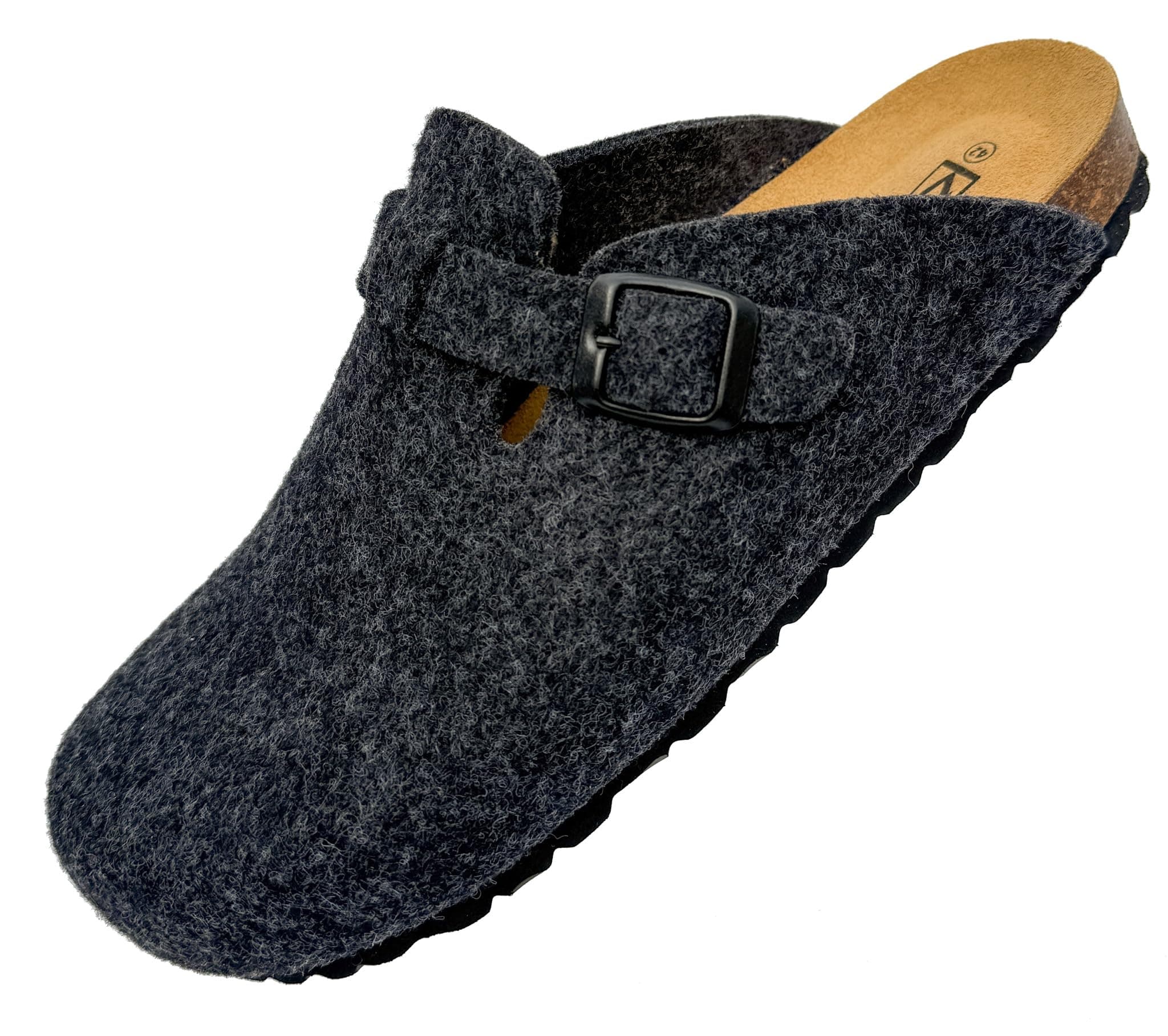 FilzClogs, Filzpantoffeln, Wollfilz und Naturkork Sohle, Veloursleder Fußbett, Filz Hausschuhe Damen und Herren, Arbeitsclogs, Pantoletten, Qualität Handmade in Spain 45 EU Anthrazit Angebot bei HelloDeals