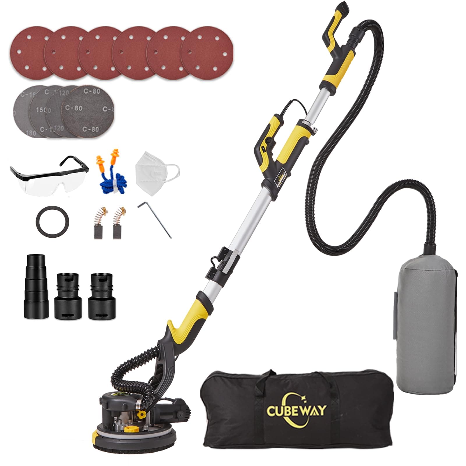 Trockenbauschleifer, 750W Wandschleifer mit Automatischem Vakuumsystem und Ø 214mm Schleifgiraffe inkl Absaugbeutel LED-Licht, 7-Gang Getriebe, 900-1800RPM Deckenschleifer, Faltbarem Griff Angebot bei HelloDeals