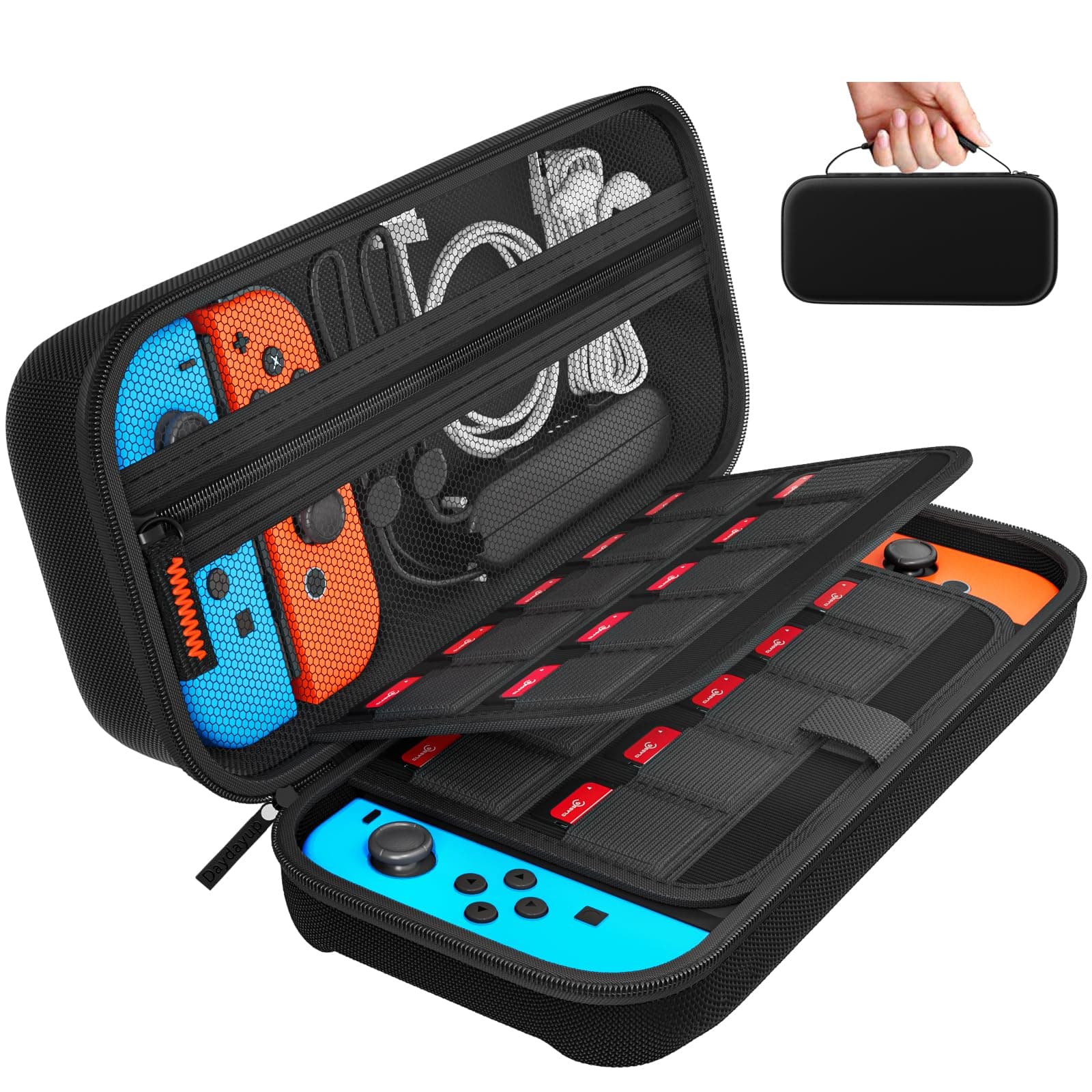 daydayup Tasche für 3DS Kompatibel mit Nintendo Switch und New Switch OLED, Harte Tragetasche Hülle für die Nintendo Switch, Schutzhülle mit Aufbewahrung für 20 Spiele, Konsole & Zubehör Schwarz Nintendo Switch/OLED Angebot bei HelloDeals