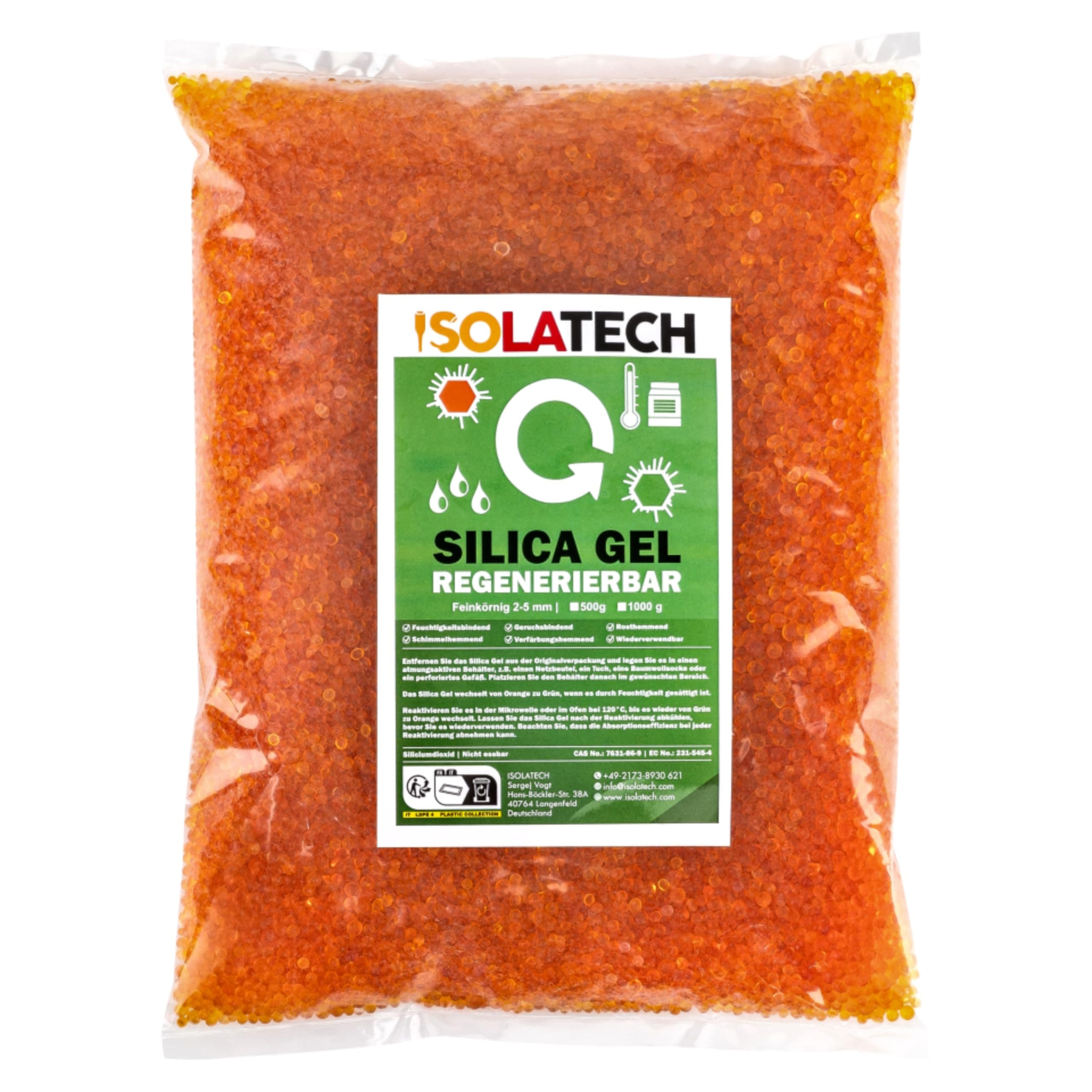 ISOLATECH Silica Gel regenerierbar Trockenmittel auch als Filament Trockner geeignet orange 1kg Beutel Silicagel Kugeln als Kieselgel Silikagel Entfeuchter Angebot bei HelloDeals