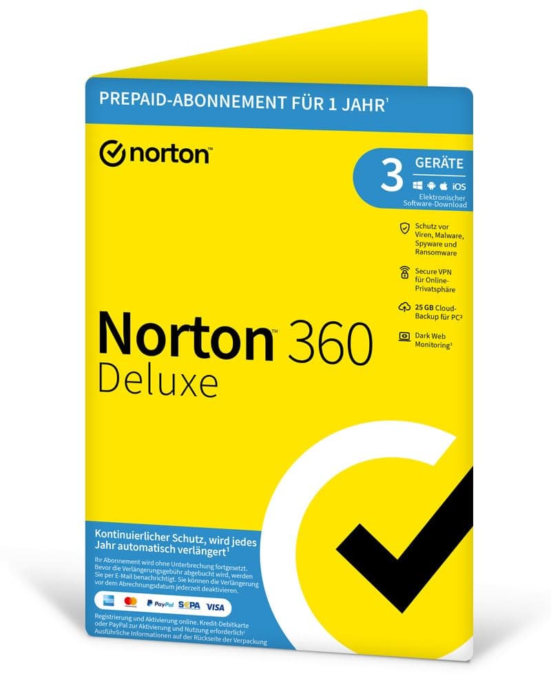 Norton 360 Deluxe 3 Geräte / 1 Jahr | Antivirus | Internet Security | Secure VPN | Passwort-Manager | Firewall | PC/Mac/Android/iOS | Aktivierungscode per Post Angebot bei HelloDeals