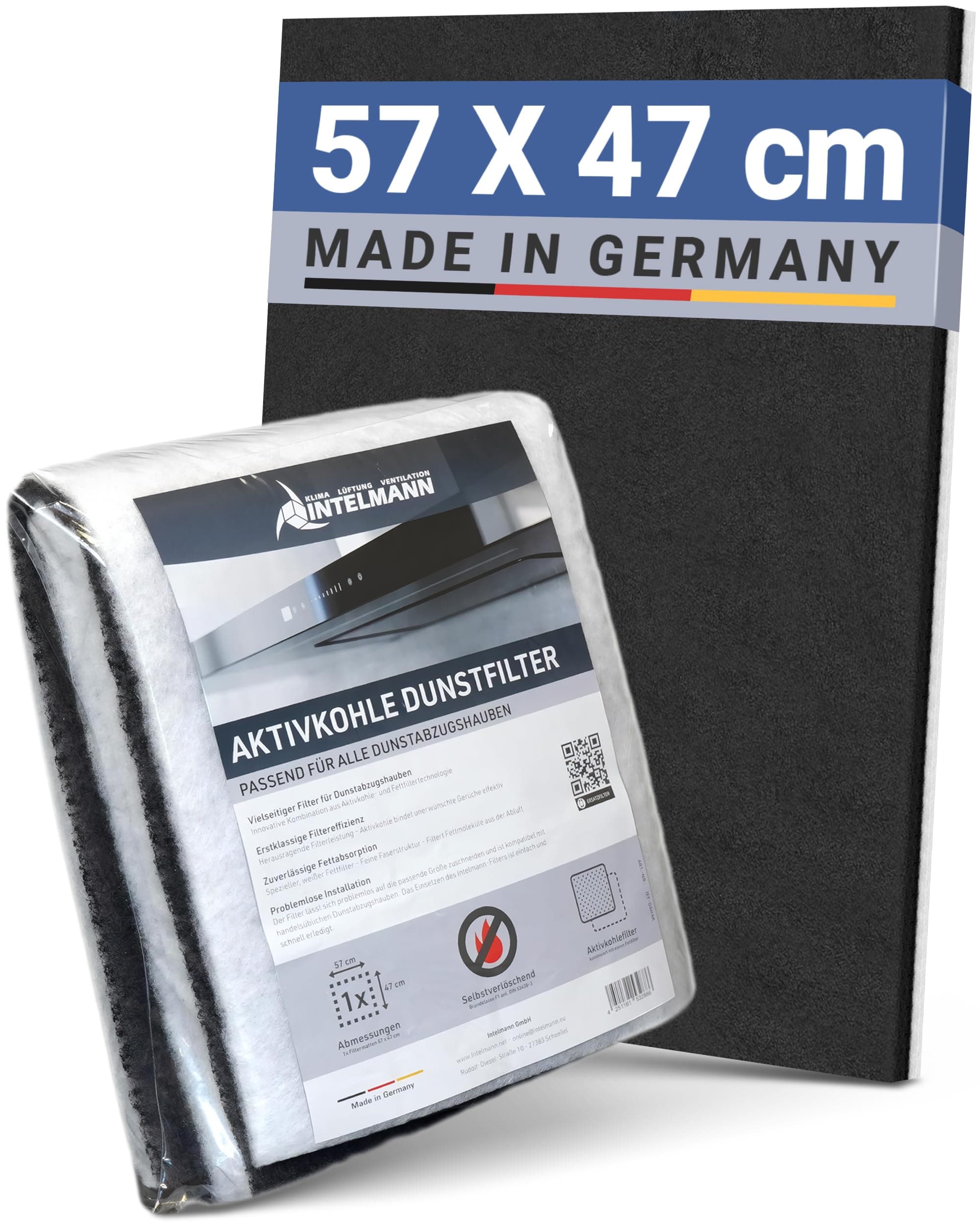 Intelmann® Universal Dunstabzugshauben-Filter mit Aktivkohle & Fettfilter, 57x47 cm, extra dicke Aktivkohleschicht, zuschneidbar, für zuverlässige Geruchs- und Fettabsorption Angebot bei HelloDeals