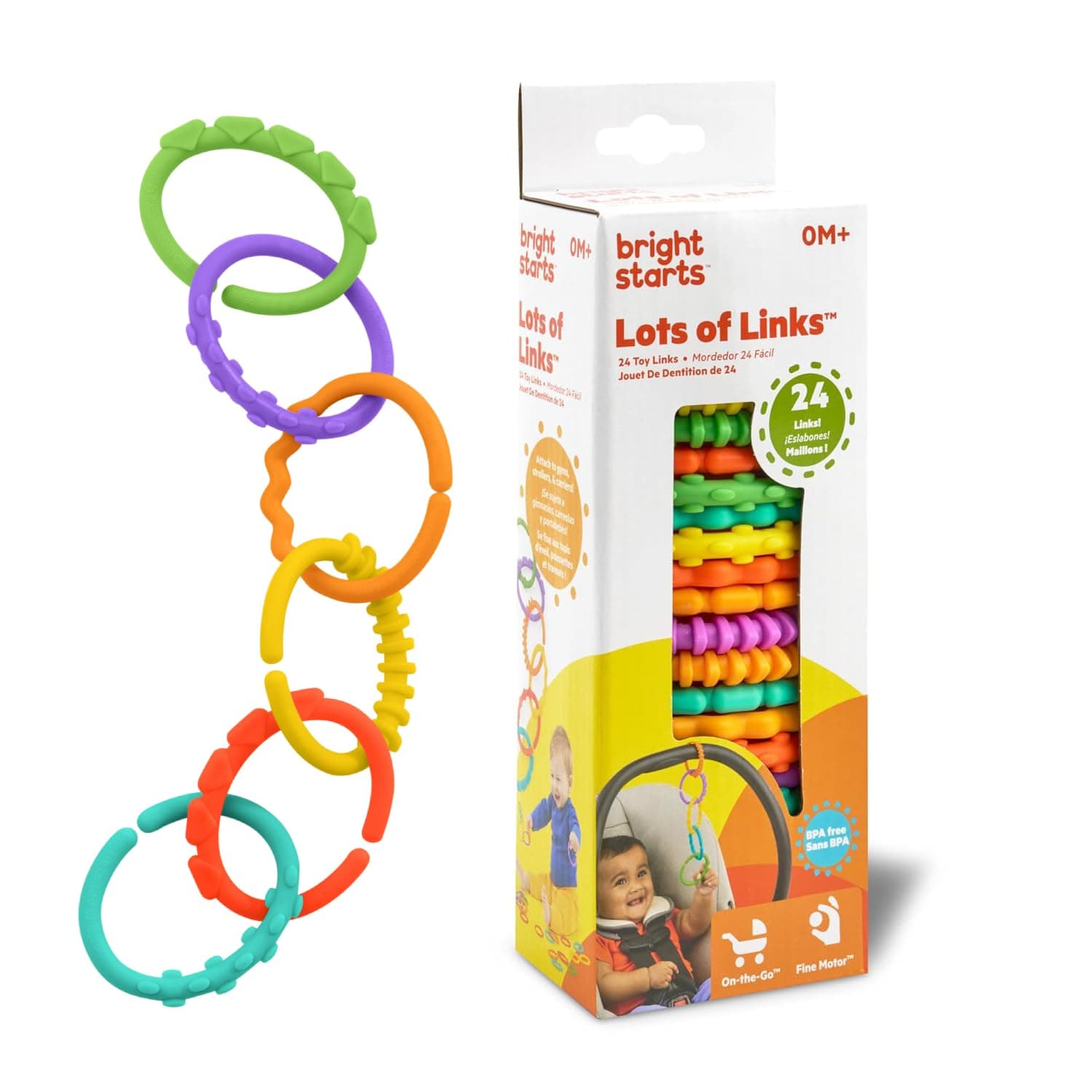 Bright Starts, Oball, Kinderwagenkette Verbindungsglieder, Lots of Links, biegbar, einfach zu befestigen, leichte Reinigung, perfekt für unterwegs Angebot bei HelloDeals