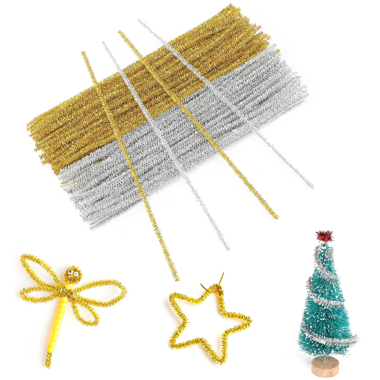 jijAcraft Glitzer Pfeifenreiniger 100 Stück Chenilledraht, 6 MM * 30 cm, Ideal für DIY Basteln, Weihnachtszierde Making und Dekorieren - Gold und Silber Or+Argent Angebot bei HelloDeals