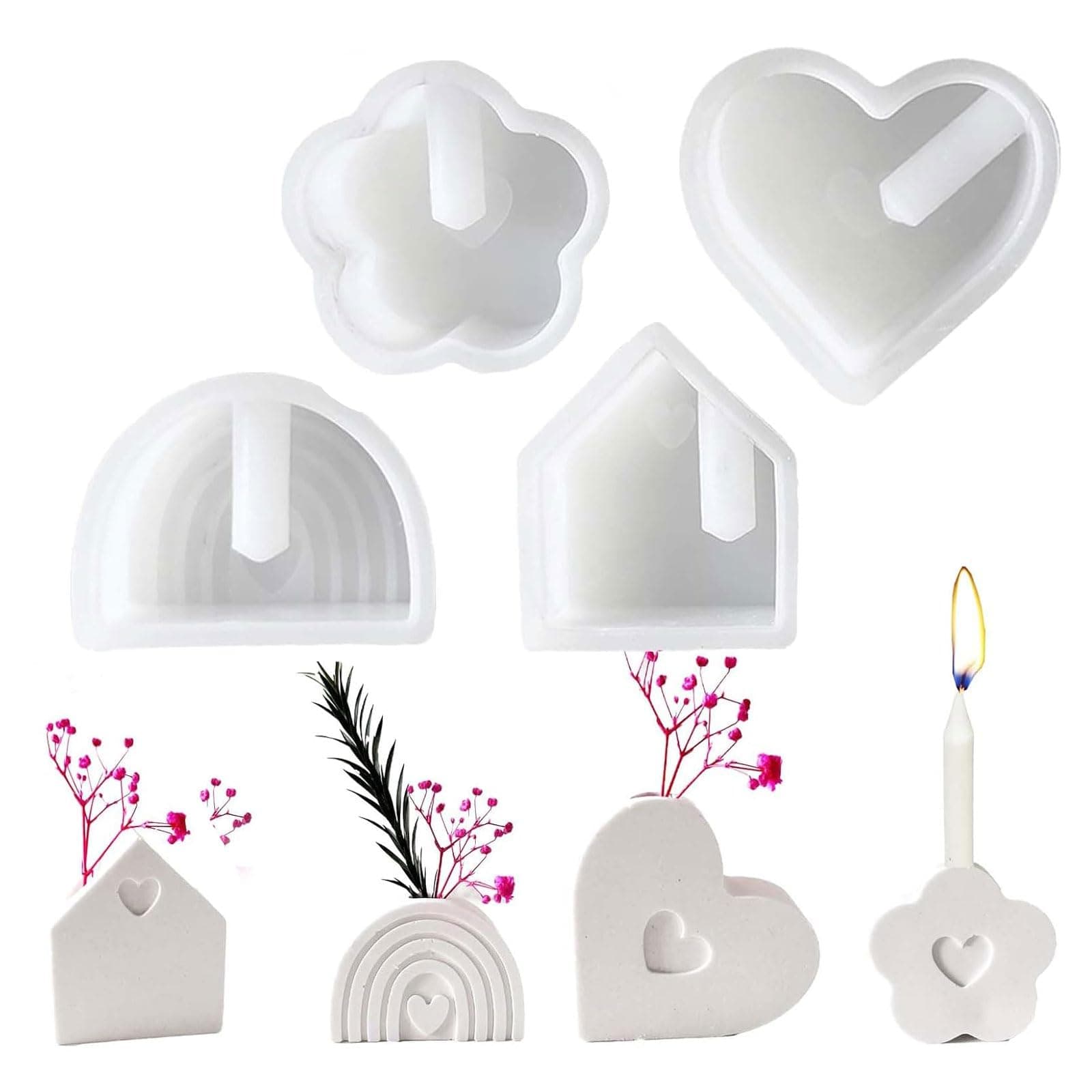 4 Stück Silikonformen Gießformen – Kerzenhalter Silikonform Weihnachten, Gießform für Gips, Seife & Harz, Wiederverwendbare Gießformen Silikon für Stabkerzen, Teelichter & Blumenarrangements Angebot bei HelloDeals