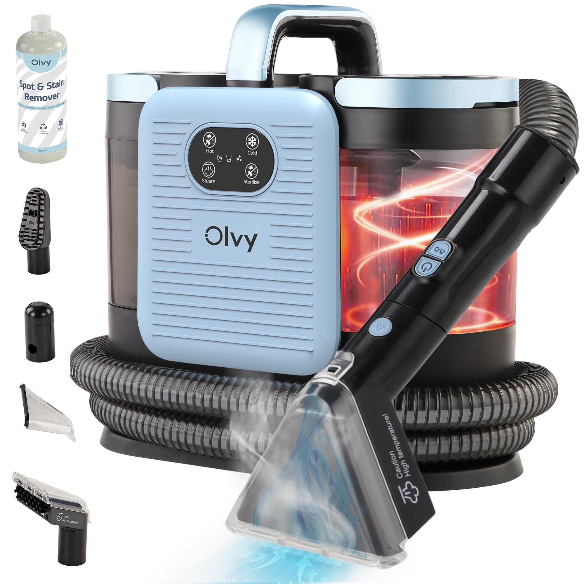 Olvy Teppichreiniger PRO – Nasssauger Polsterreiniger mit Dampf – 100°C Steam Cleaner – Sofa Reiniger Gerät – Polster Sauger Nass – inkl. Reinigungsmittel – 1650W – Matratzenreiniger Angebot bei HelloDeals