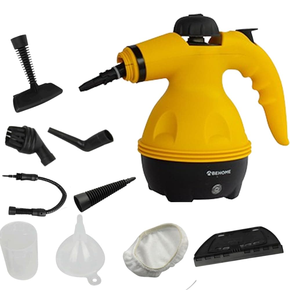 BEHOME Dampfreiniger handgerät, 9 Zubehörteile zur Schmutzentfernung, Dampfreiniger für alles Auto, Küche, Bad, Dampfreiniger Polstermöbel, gelb Angebot bei HelloDeals