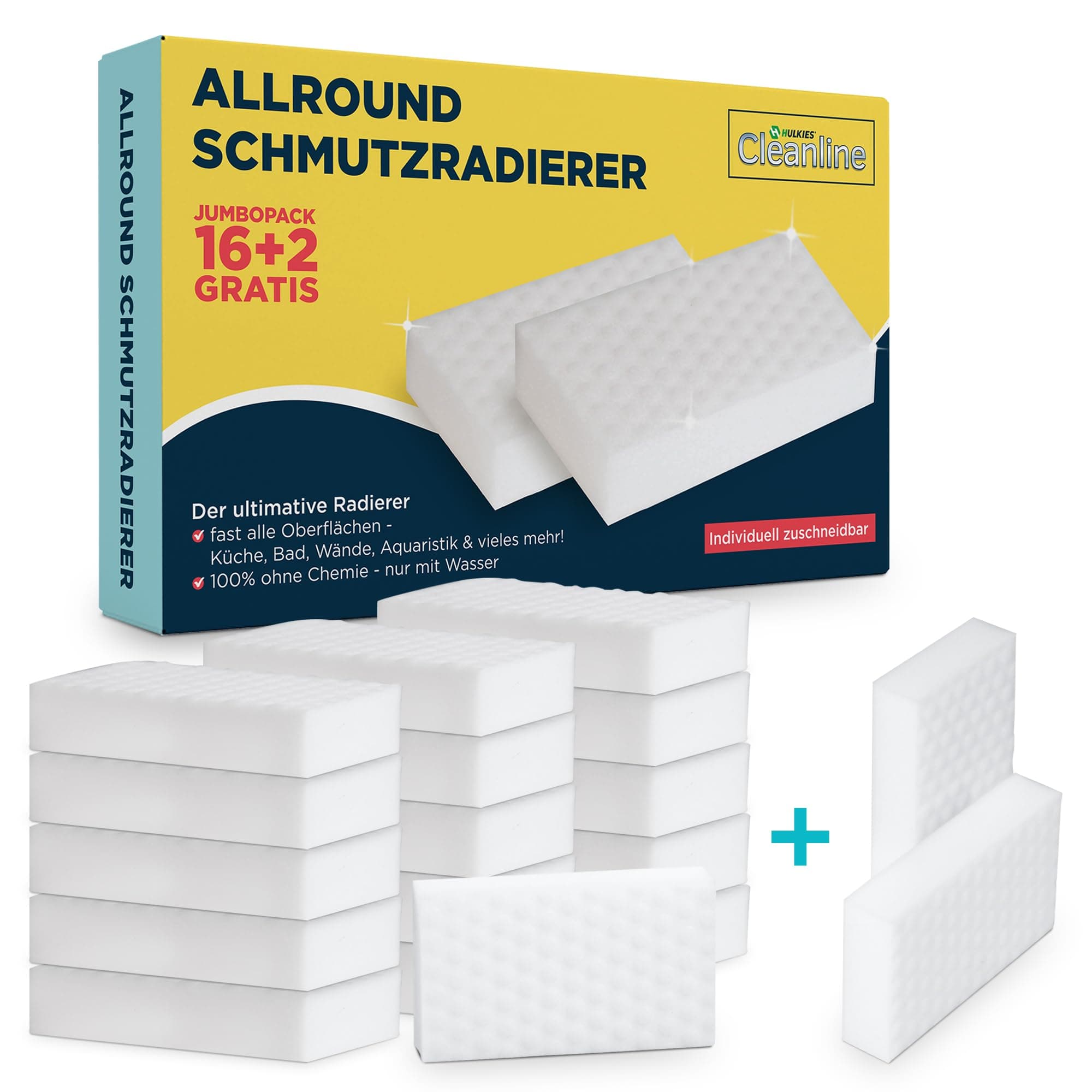 Cleanline Premium Melamin Schmutzradierer Jumbo-Pack (16+2 GRATIS) Profi Zauberschwamm für Küche & Bad, CHEMIEFREI, zuschneidbar, extra Starke Qualität Angebot bei HelloDeals