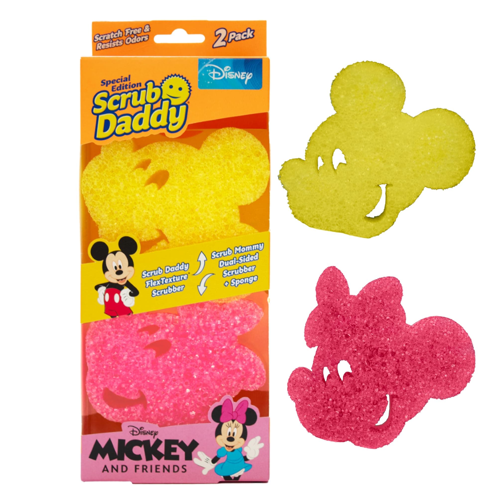 Scrub Daddy Disney Mickey Mouse & Minnie Mouse Spülschwamm Doppelpack, Smiley-Schwämme zum Reinigen und Abwaschen, Küchen-Scheuerschwämme ohne Kratzer mit FlexTexture, Fester & Weicher Spülschrubber Angebot bei HelloDeals