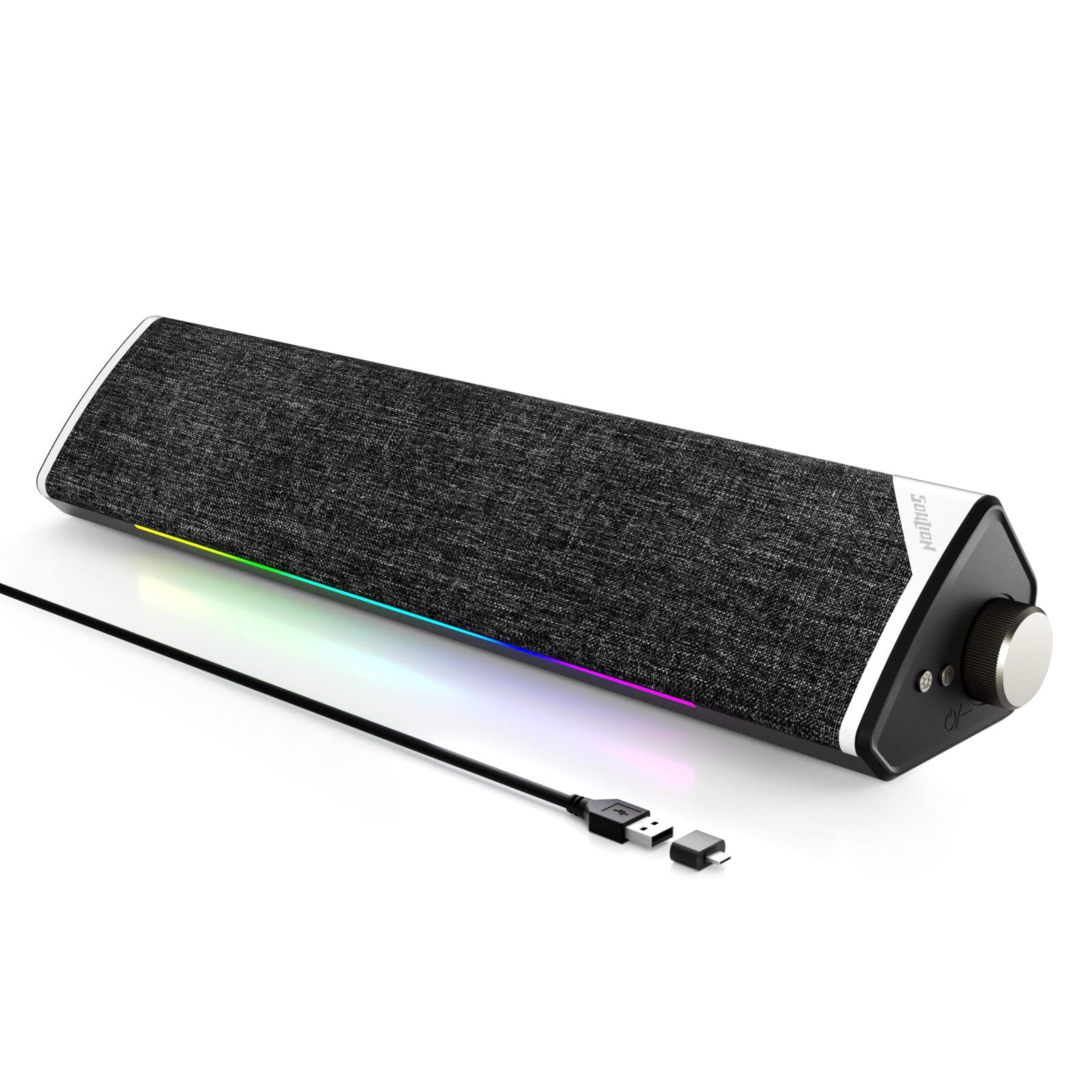 SOULION R60 PC Lautsprecher USB Bluetooth Soundbar für Laptop, Monitor, Gaming, USB-betrieben Typ C, LED Computer Boxen mit 3.5mm Klinke Schwarz Angebot bei HelloDeals