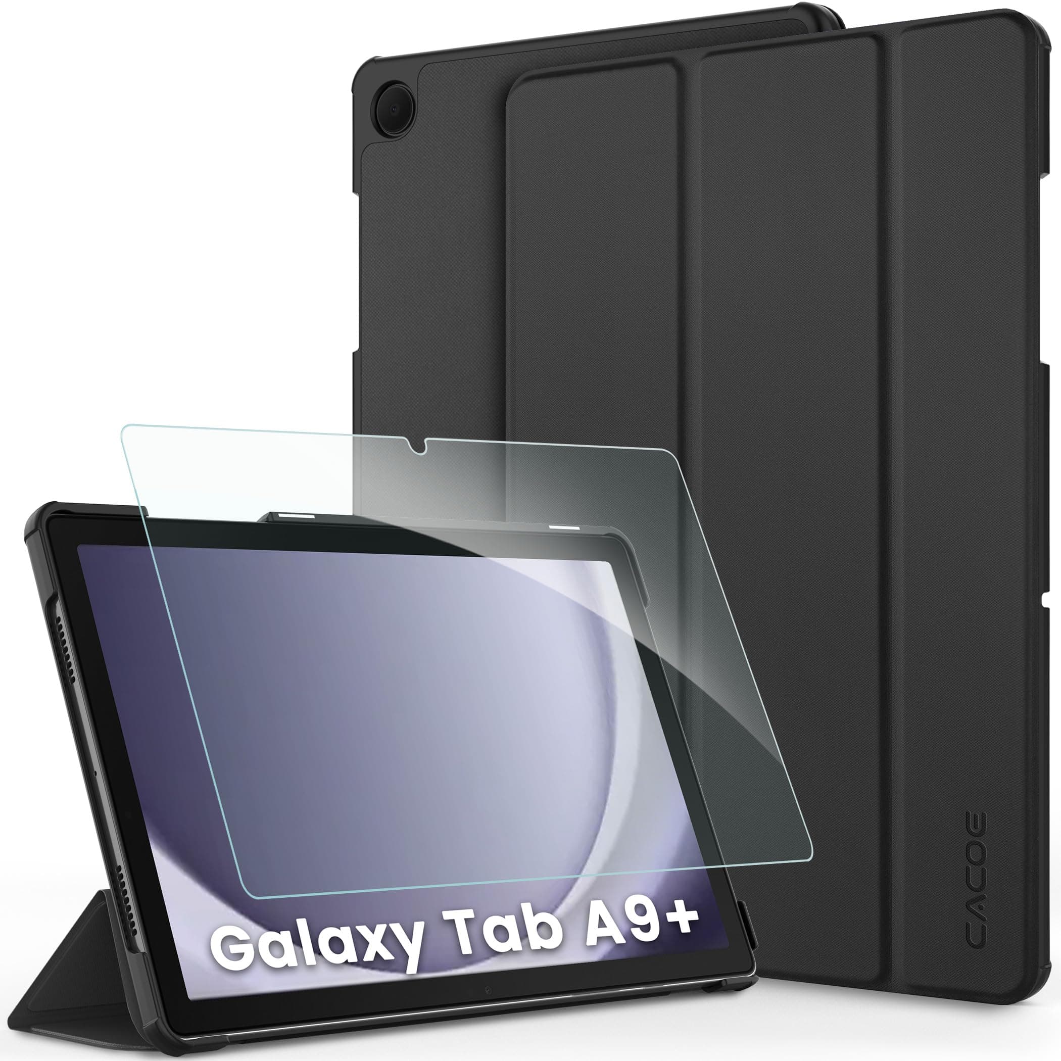 CACOE Hülle für Samsung Galaxy Tab A9+ Plus 11 Zoll 2023 mit Schutzfolie - Ultra Dünn mit Standfunktion Slim PU Leder Smart Schutzhülle, Schwarz Angebot bei HelloDeals