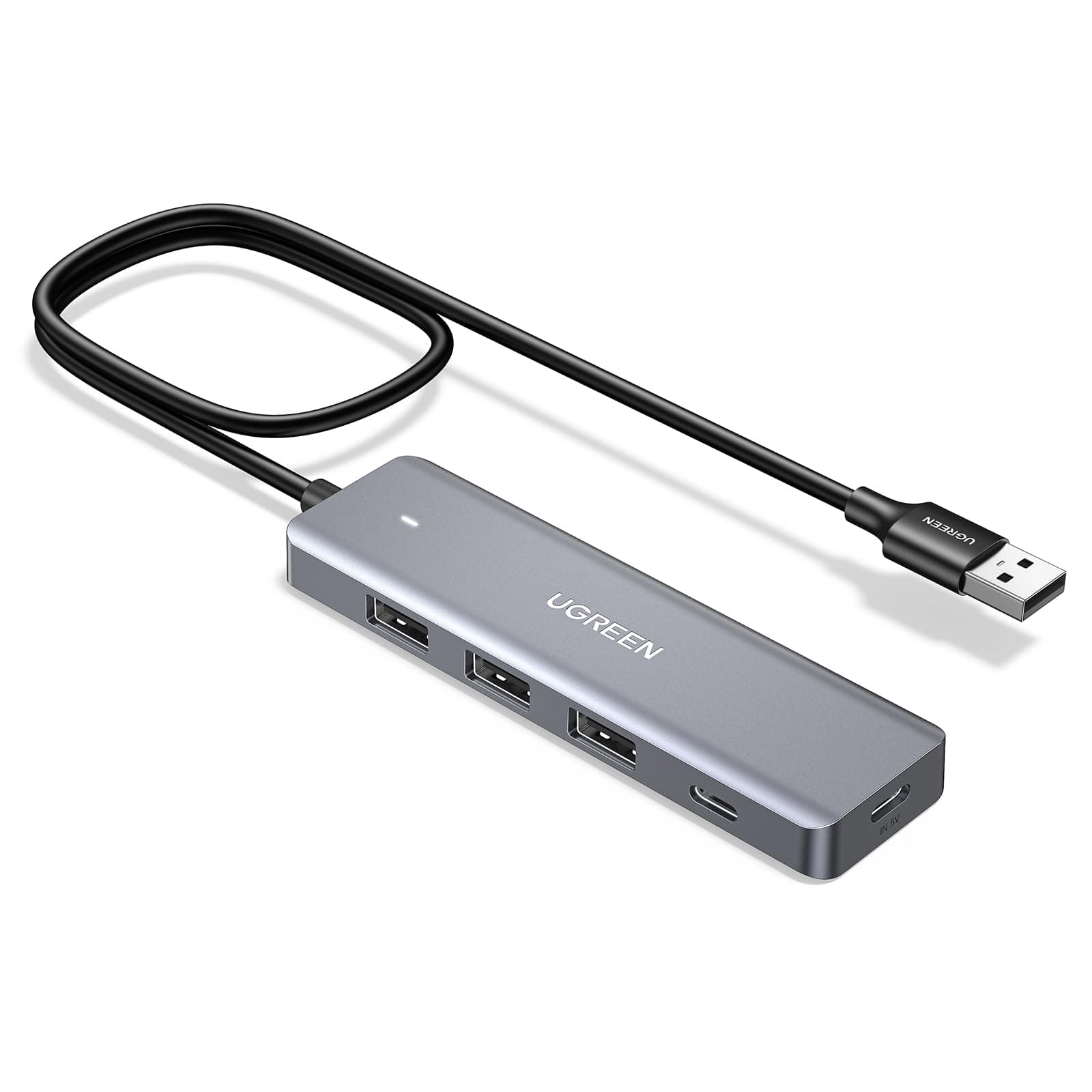 UGREEN USB Hub 4 Ports, C & 3A Multiport Adapter, 0.6 m Long Cable Powered 3.0 Hub With C Power Port for Laptop, Desktop, PS5, Xbox Series, and More Devices Angebot bei HelloDeals