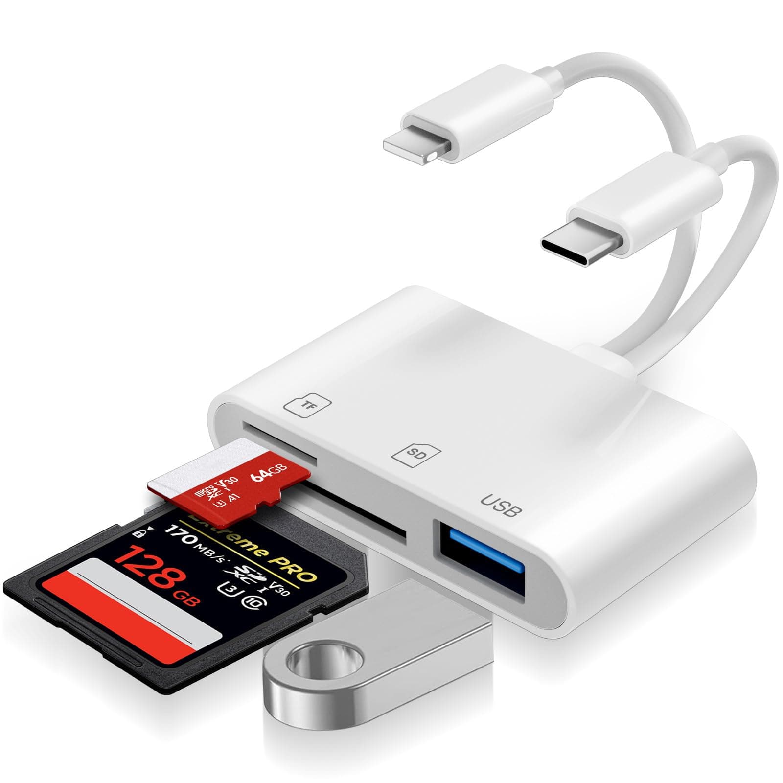3 in 1 USB C Micro SD Kartenleser, SD-Karten Adapter für iPhone, Lightning Kamera Kartenleser SD/TF Speicherkarte Adapter, Plug & Play, SD Card Reader for iPhone, Laptop, Tablet, Huawei, Xiaomi Angebot bei HelloDeals