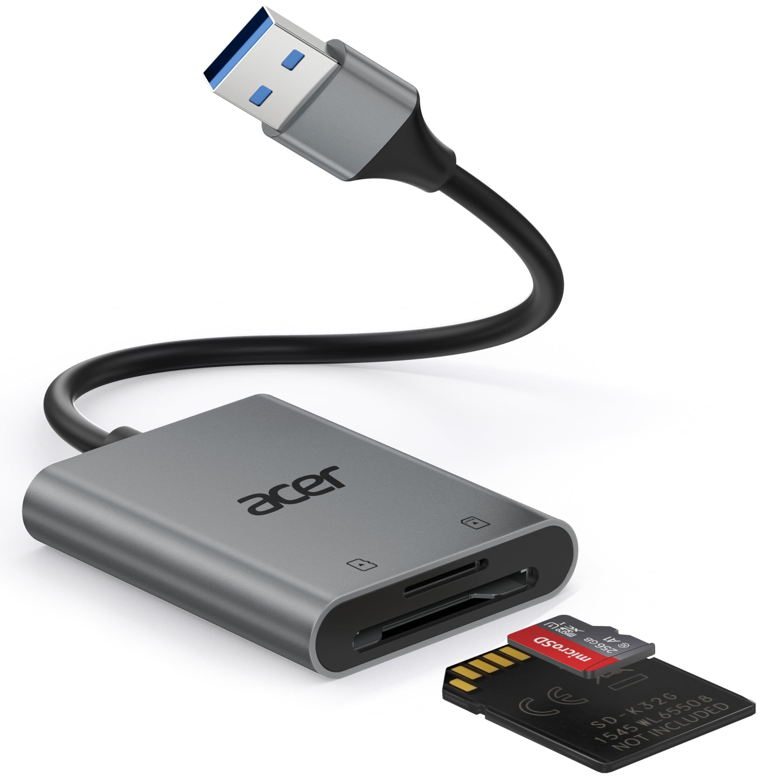 acer USB 3.0 Kartenleser mit Kabel, USB-A SD Micro SD Card Reader Aluminium Kartenlesegerät Typ A Speicherkartenleser Adapter für Computer, PC, Laptop, Trail Camera, SDXC, Micro SDHC, TF, RS-MMC. Angebot bei HelloDeals
