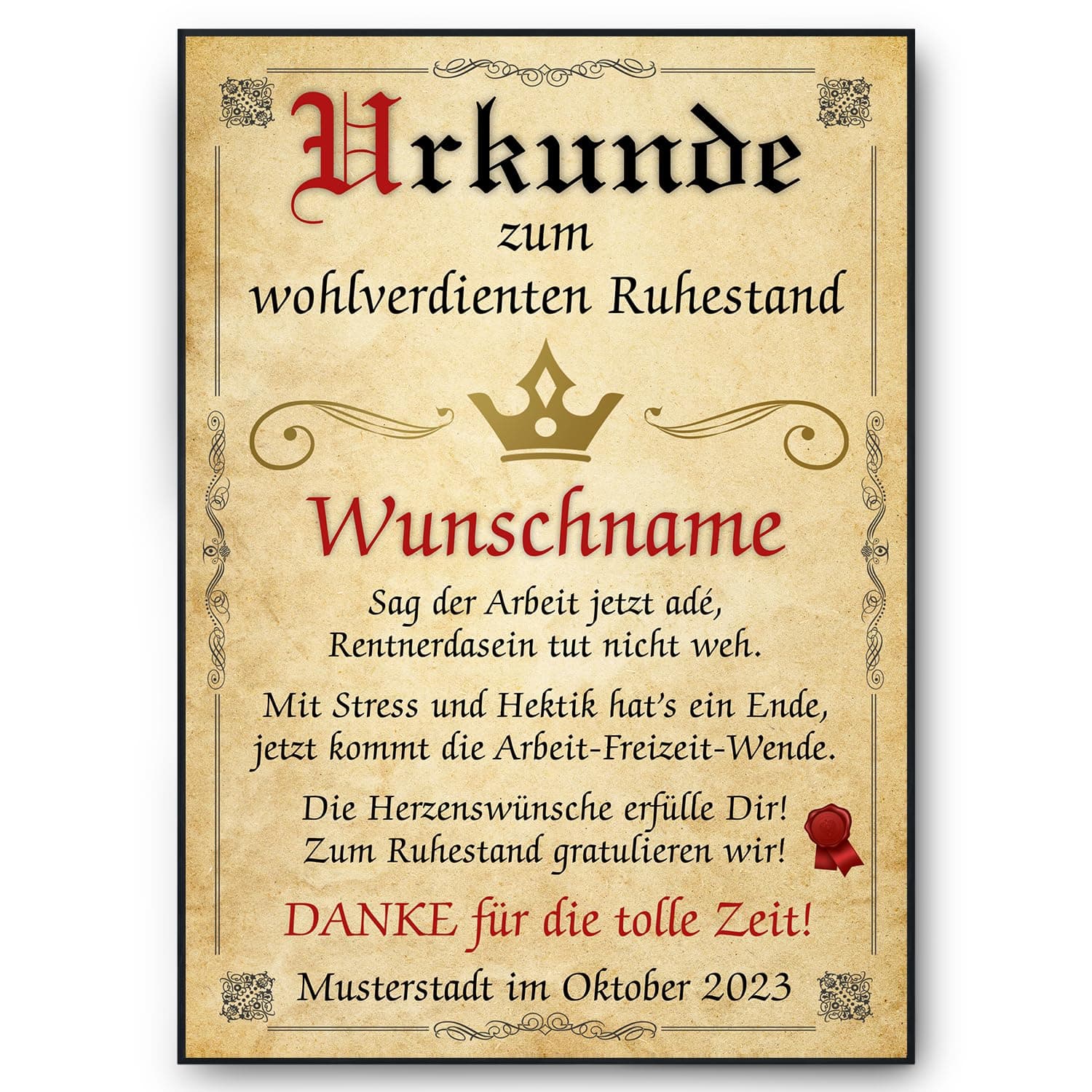 Ruhestand Urkunde personalisiert Rente persönliches Abschiedsgeschenk Kollegen personalisierte Geschenkidee zum Ruhestand Angebot bei HelloDeals