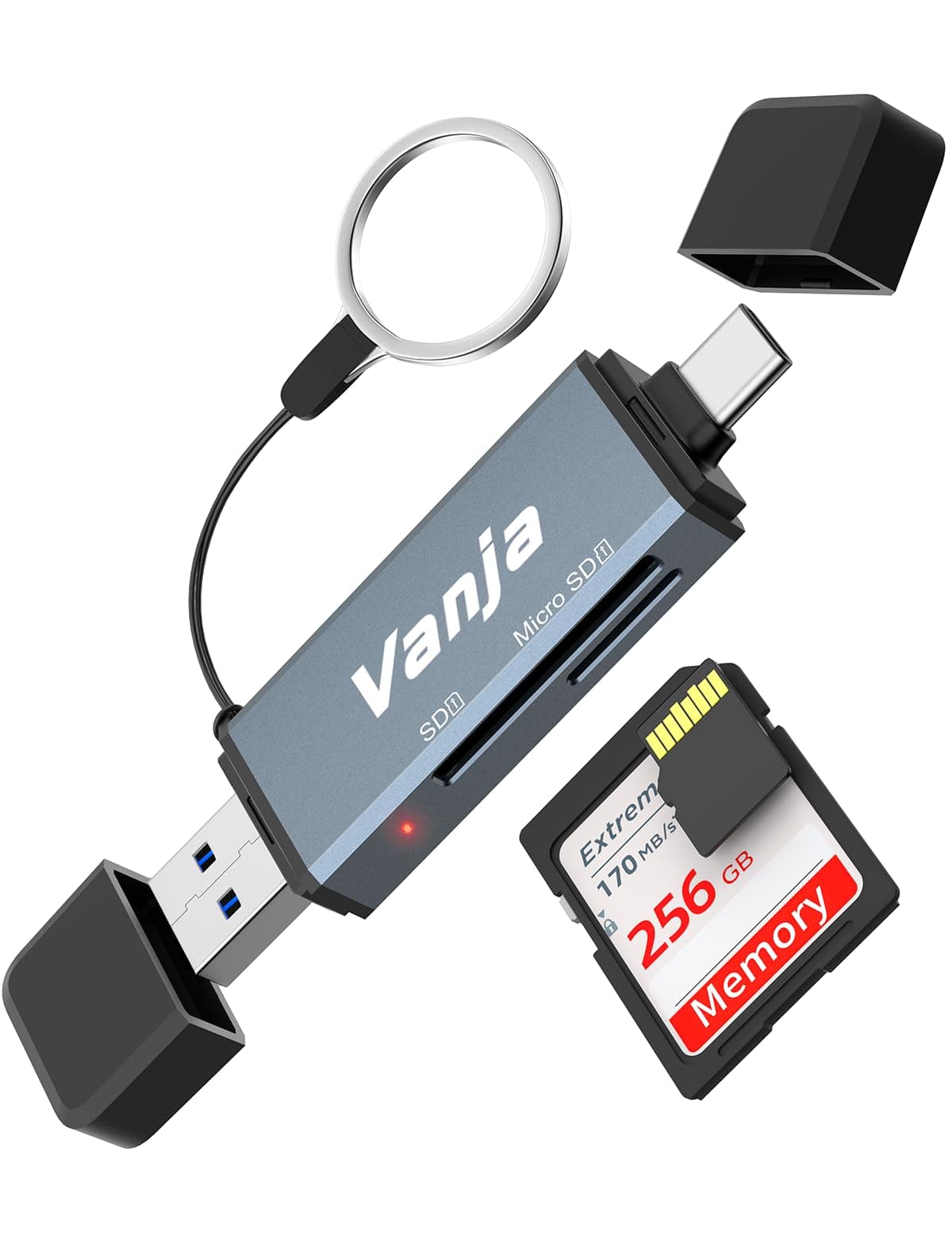 Vanja SD Kartenleser USB C, Dual USB 3.0 Stecker Micro SD Adapter Kartenlesegerät für SD, SDHC, SDXC, TF | Kompatibel mit iPhone 17/16/15, Android, Windows/macOS Angebot bei HelloDeals
