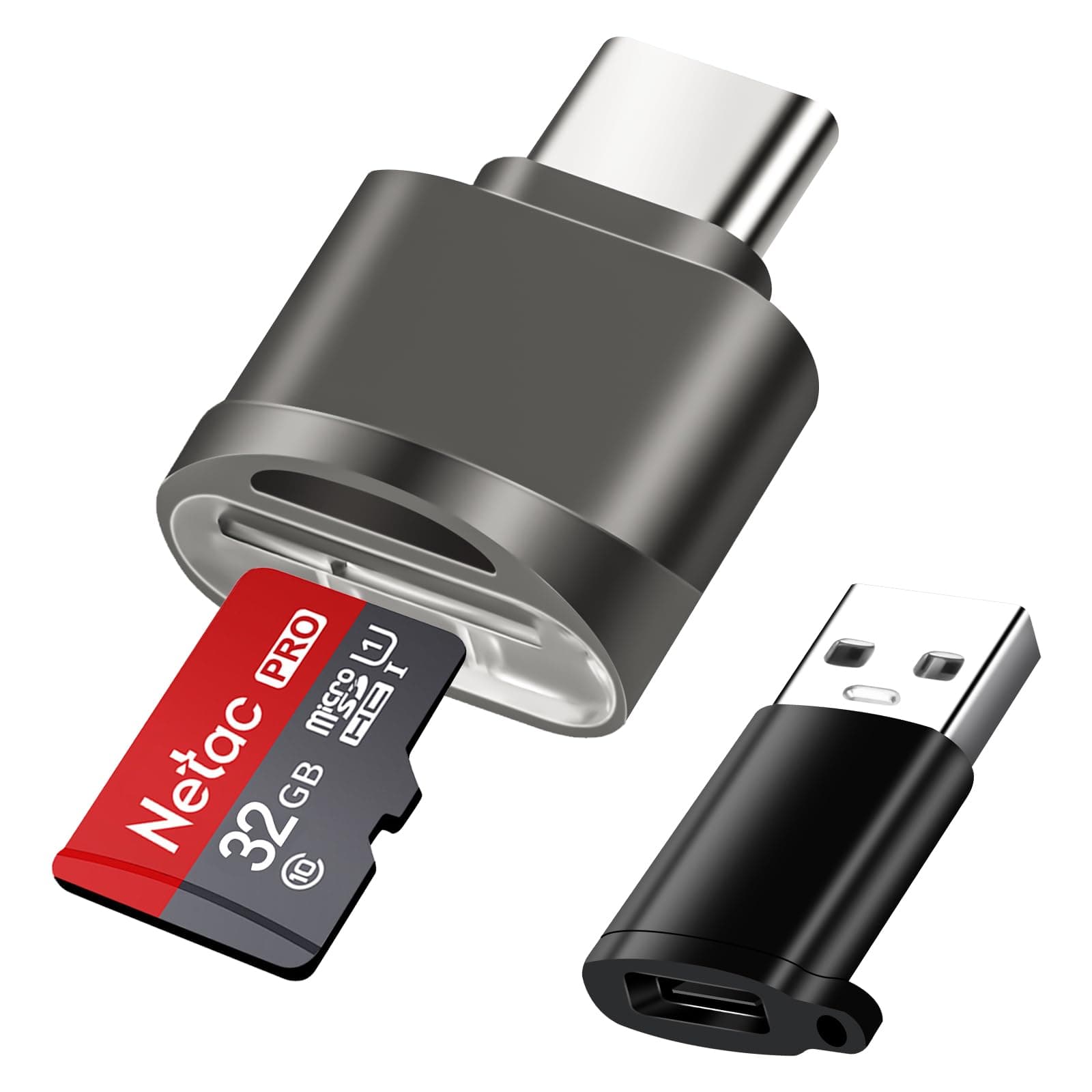 AXFEE Micro SD Kartenleser, USB C auf SD Kartenleser, mit USB C auf USB3.0 Adapter, Typ C TF Speicherkartenleser, USB OTG auf Micro SD SDXC SDHC, für Laptop, MacBook, C-Typ Smartphones, Tablets(Grau) Type-C mit USB3.0 Adapter-Grau Angebot bei HelloDeals
