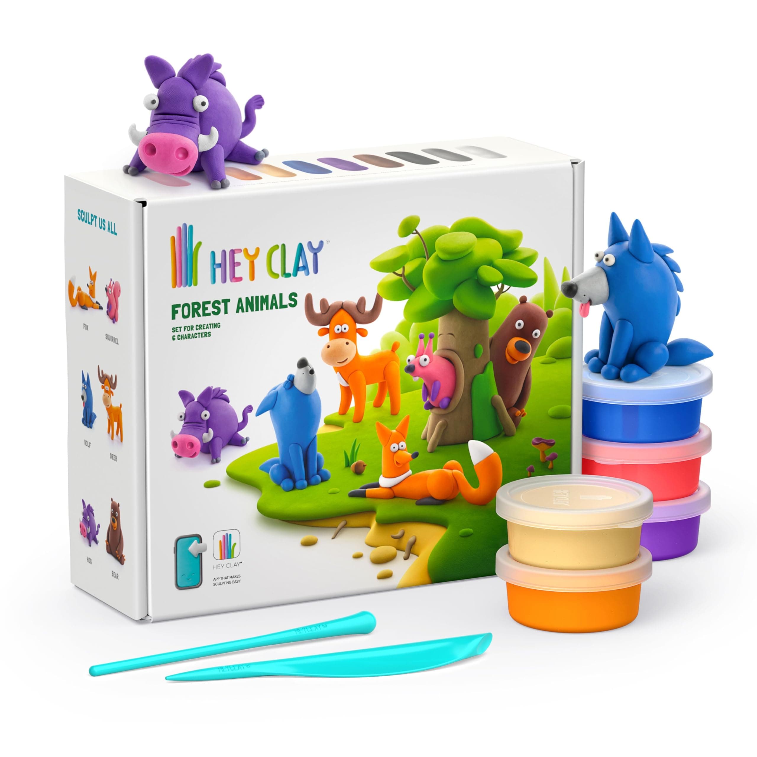 Hey Clay Waldtiere-Set – bunte Modellier-Kinder – lufttrockenes Ton-Set 15 Dosen und Modellierwerkzeuge mit lustiger interaktiver Anleitung (evtl. nicht in deutscher Sprache) Hey Clay Waldtiere - 15 Dosen Angebot bei HelloDeals