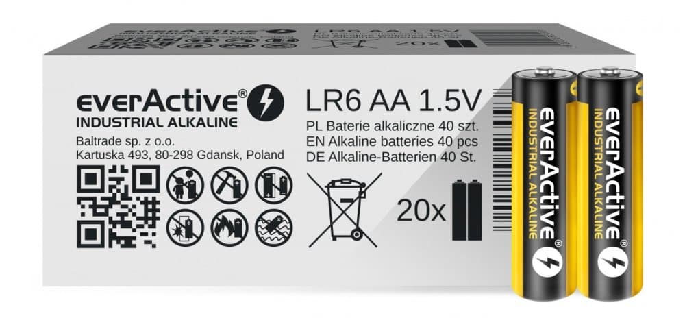 everActive AA Batterien 40er Pack, Industrial Alkaline, Mignon LR6 R6 1.5V, 5 Jahre Haltbarkeit, 40 Stück Angebot bei HelloDeals