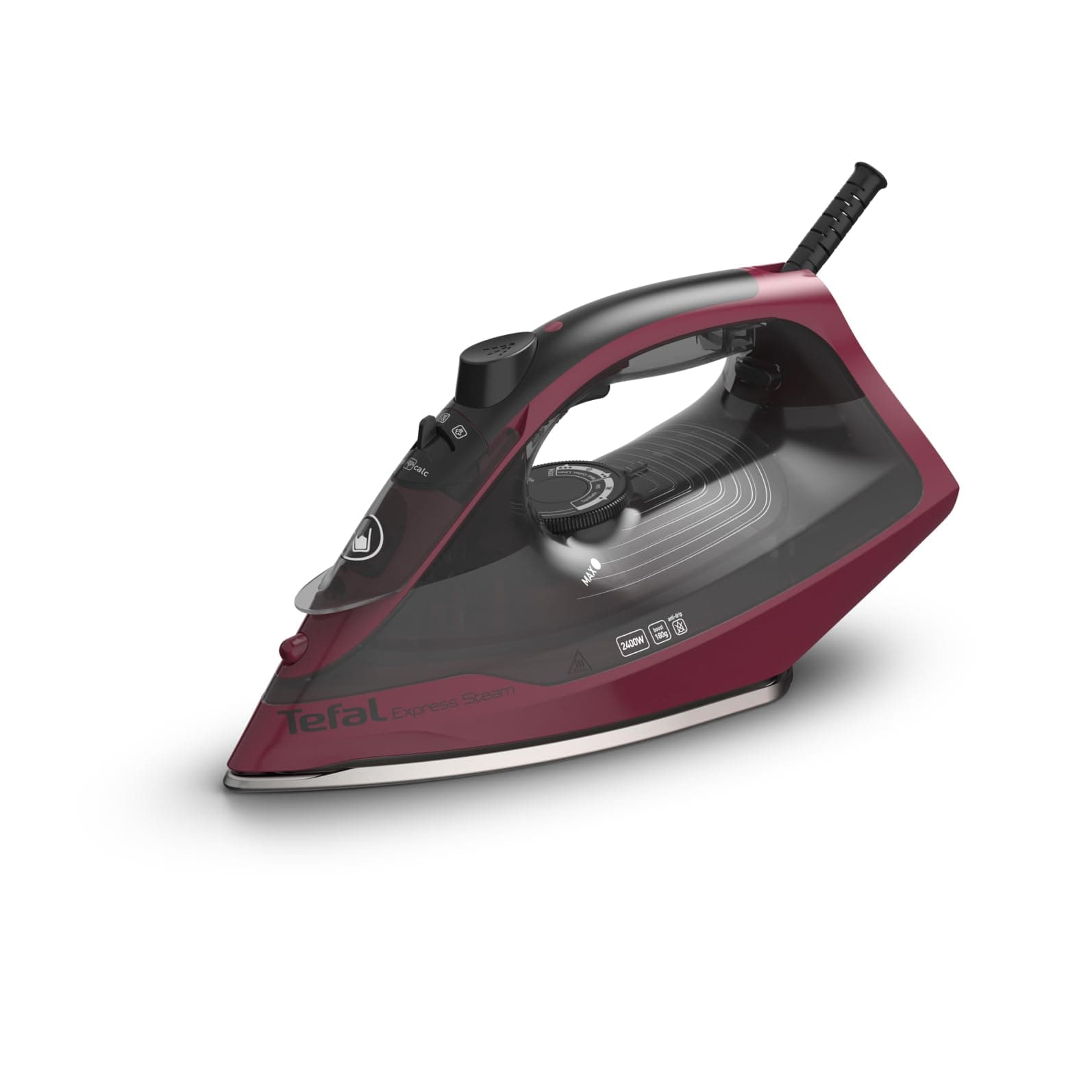 Tefal FV2846 Express Steam Dampfbügeleisen, 2400 W, 40 g/Min. Dampfmengenregulierung, 180 g/Min. Dampfstoß, Antitropf-Funktion gegen Flecken auf der Wäsche, 270 ml Wassertank, Schwarz/Weinrot 2400W, 180 g/min Dampfstoß, Keramik Angebot bei HelloDeals