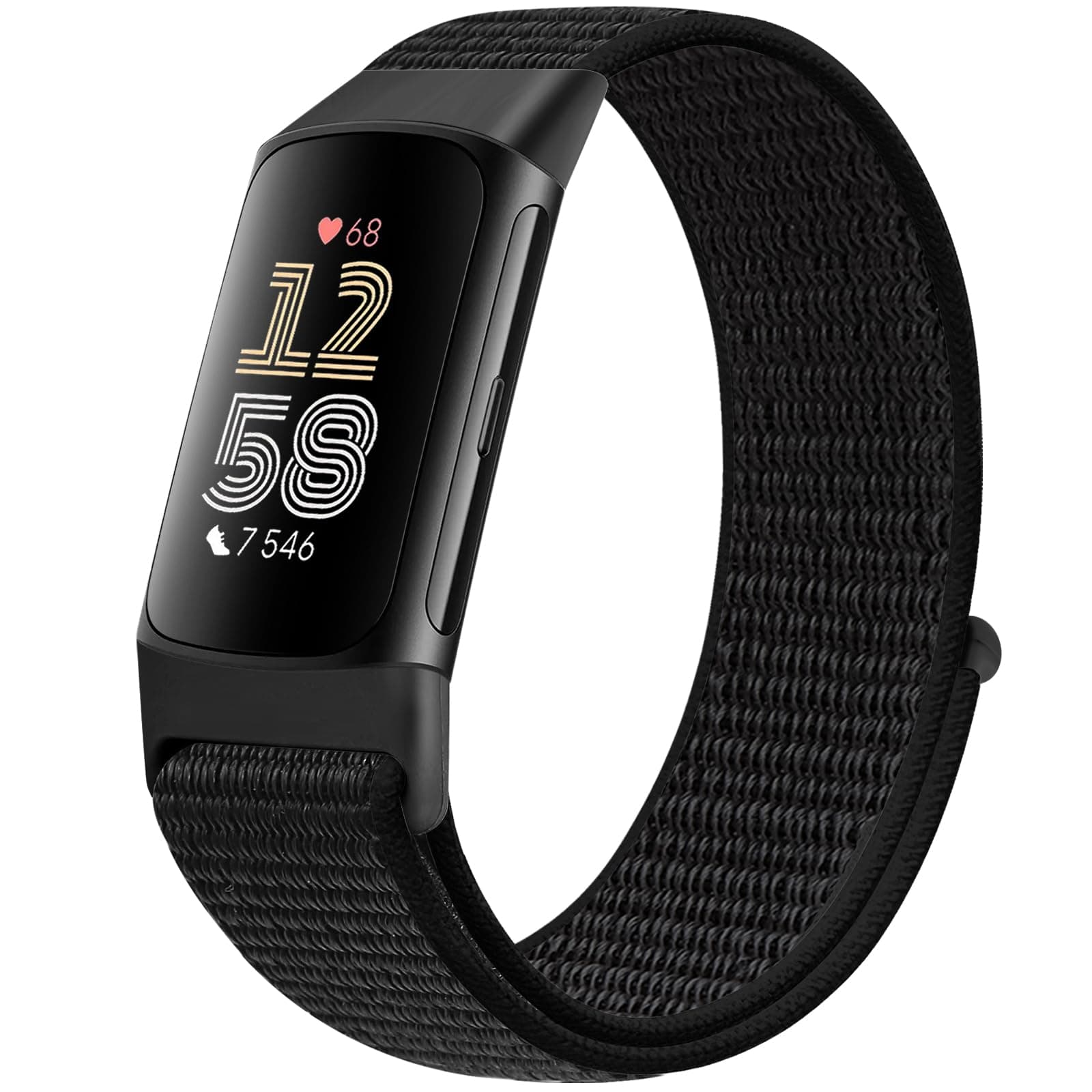 Runostrich Nylon Armband Kompatibel mit Fitbit Charge 6/Fitbit Charge 5 Armband Ersatzband Nylon Sport Loop Uhrenarmband für Fitbit Charge 6/Charge 5 Damen Herren Dunkles Schwarz Angebot bei HelloDeals