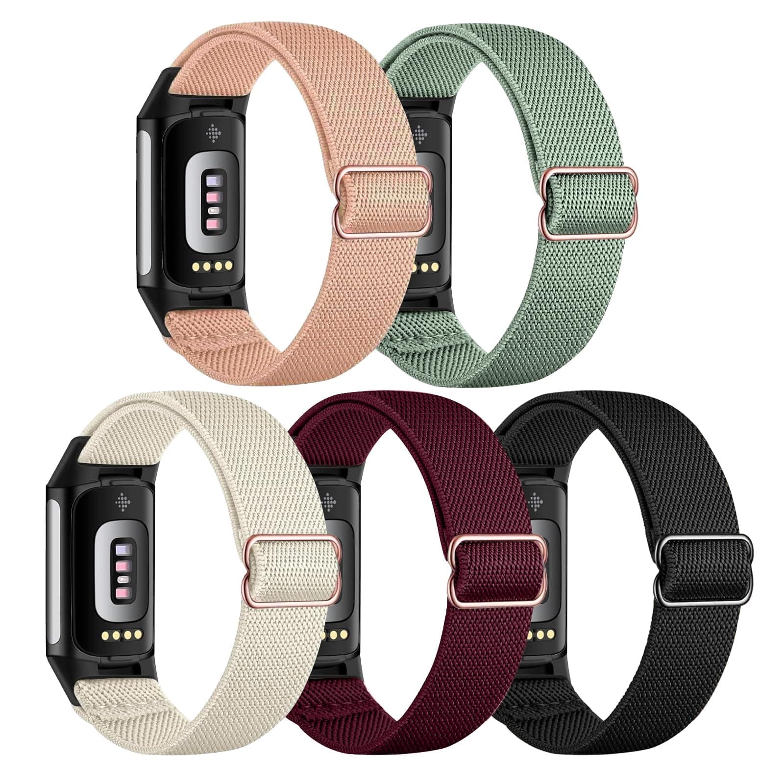 5 Stück Elastisches Armband Kompatibel mit Fitbit Charge 6/Fitbit Charge 5 Armband, Verstellbares Nylon atmungsaktives Ersatzarmband für Fitbit Charge 6/ Fitbit Charge 5 Damen Herren Hellrosa/Weinrot/Polarstern/Kieferngrün/Schwarz Angebot bei HelloDeals